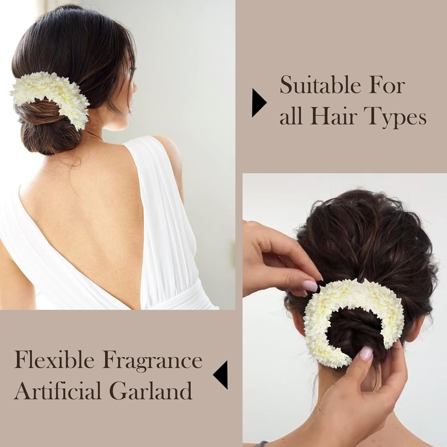 White Hair Gajra for Women - South Indian Wedding Hair Accessories with Artificial Mogra Flowers | Bun Maker Extension for Girls | Jasmine Flower Gajra Hairstyling Juda Maker (Pack of 2) - Perfect for Weddings, Festivals, and Traditional Indian Hairstyles