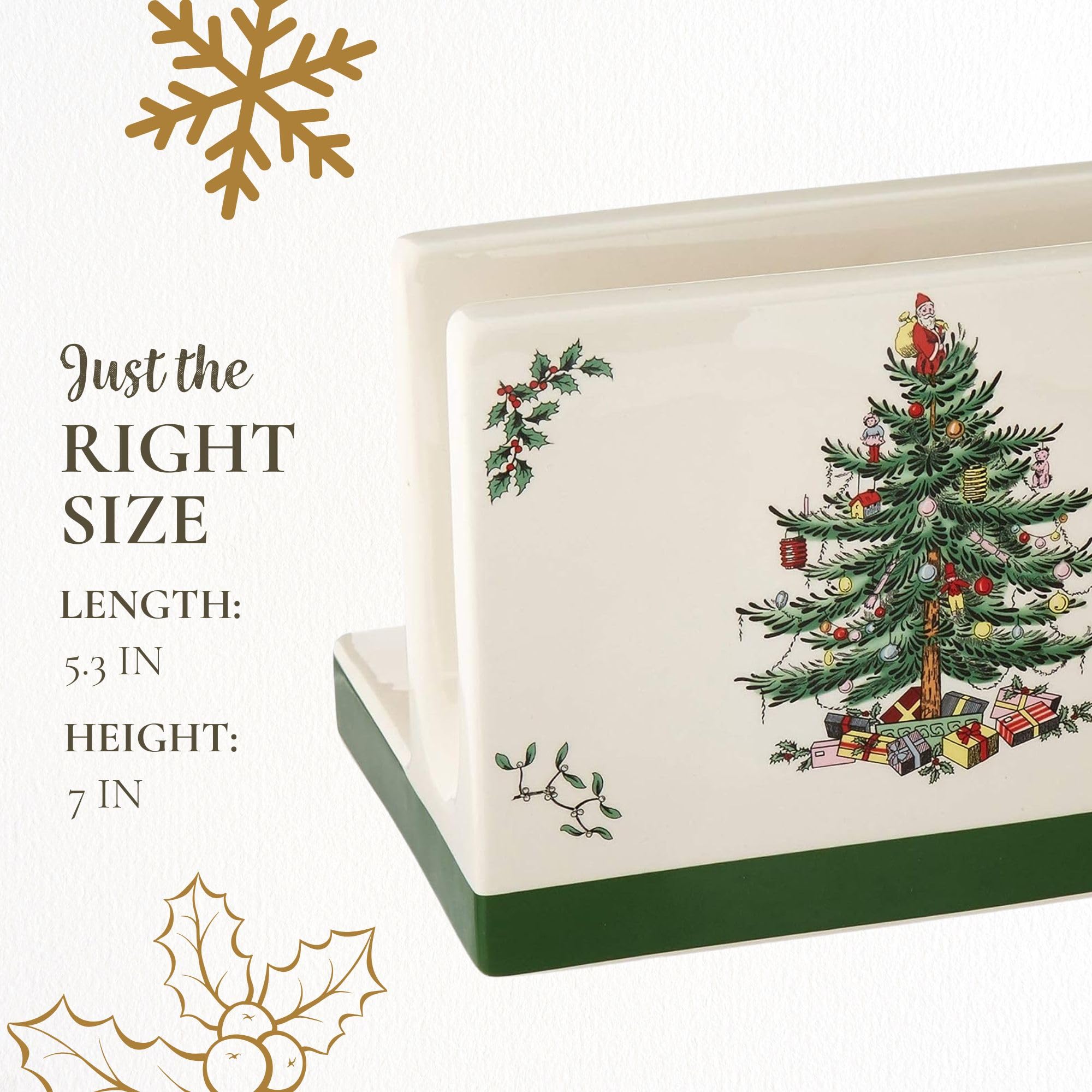 Spode Christmas Tree 3-Piece Hostess Set - Santa & Tree Figural Napkin Holder, Salt & Pepper Shakers - Festive Earthenware Holiday Entertaining Collection - Perfect for Christmas Decor, Dinner Parties & Gift Giving