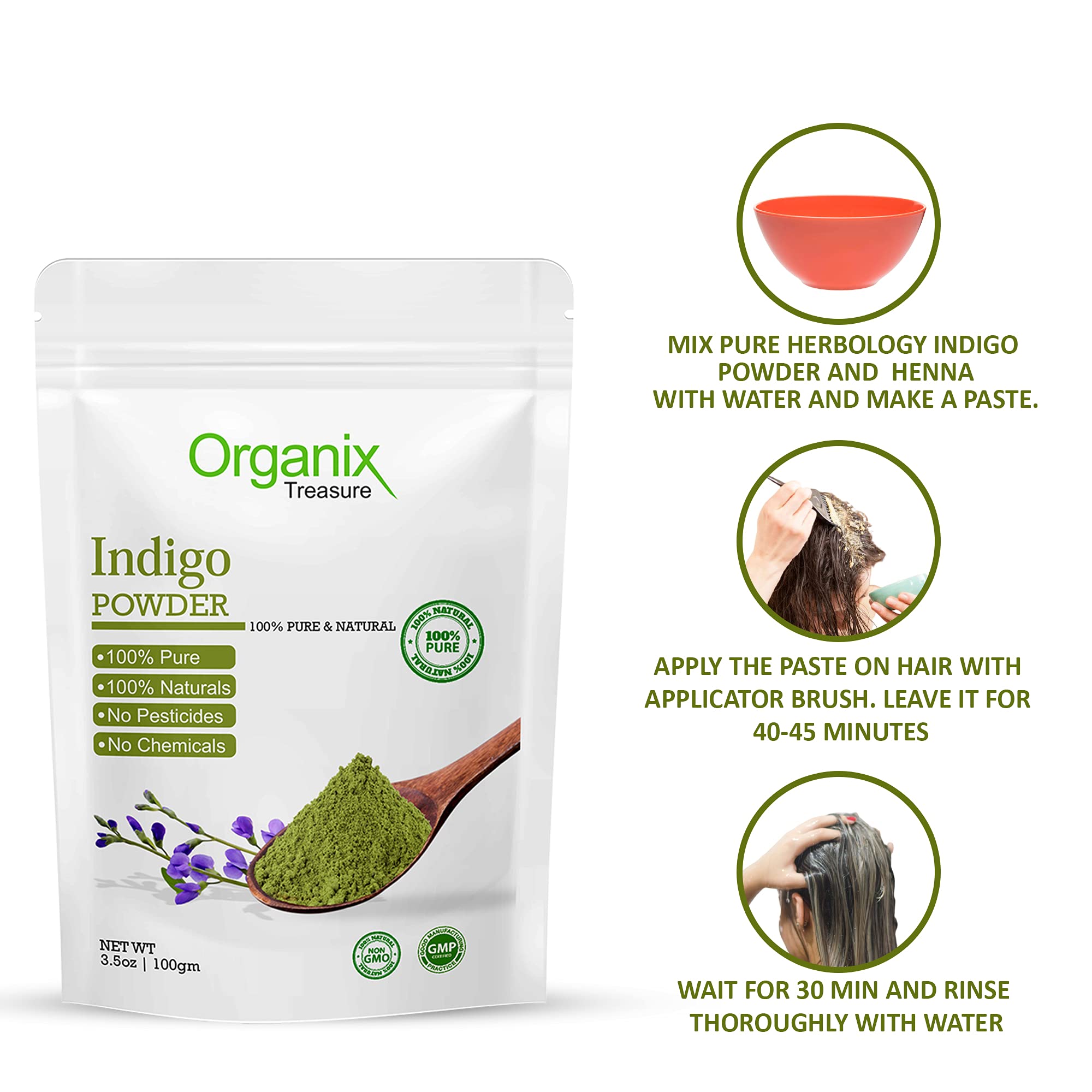 Organic Indian Indigo Powder for Hair Growth & Care - 100% Natural, Chemical-Free (100g) | Promotes Healthy Hair, Covers Grays & Enhances Shine - Perfect for DIY Hair Masks & Natural Hair Dye