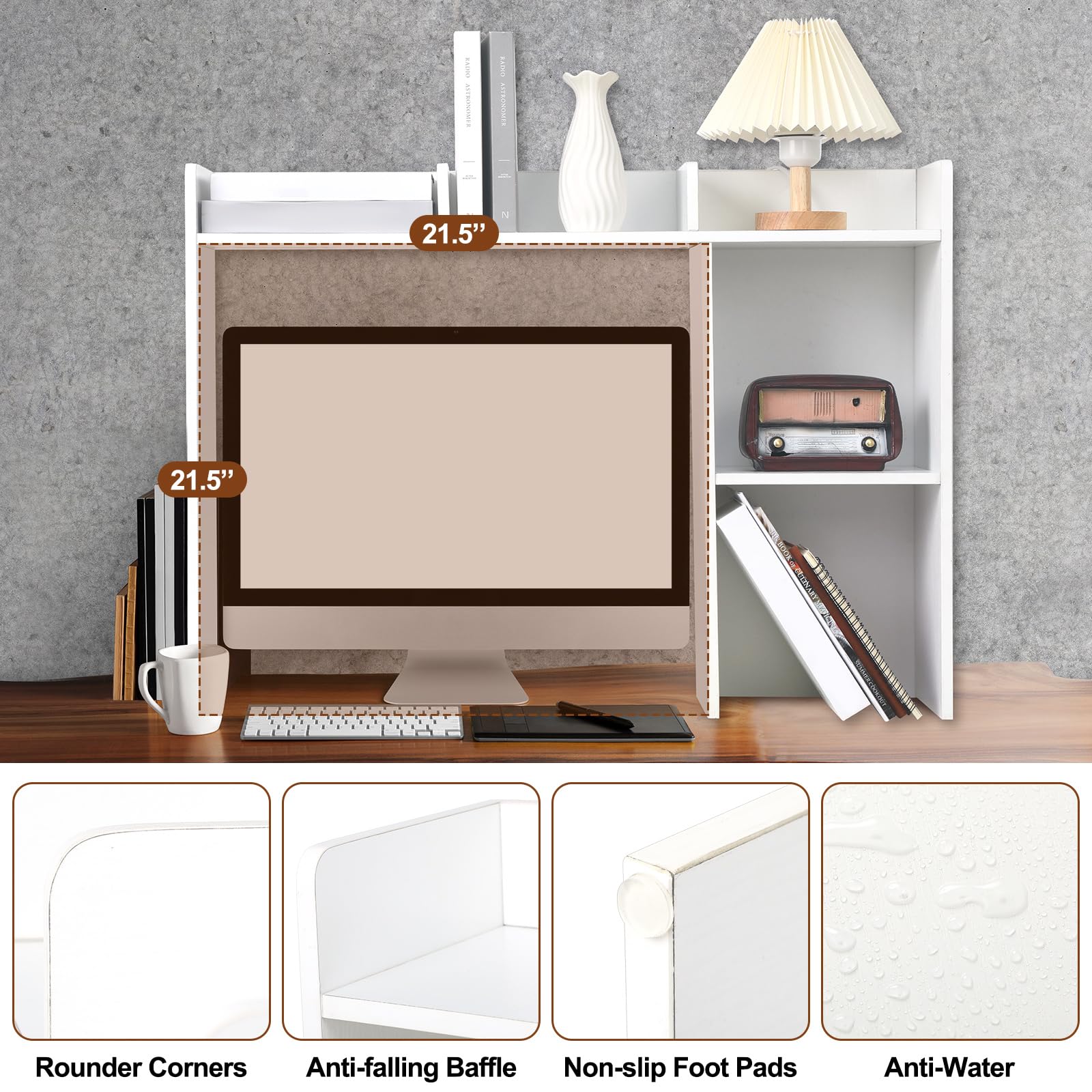 5-Tier White Desk Organizer with Bookshelf & Hutch - 32.5