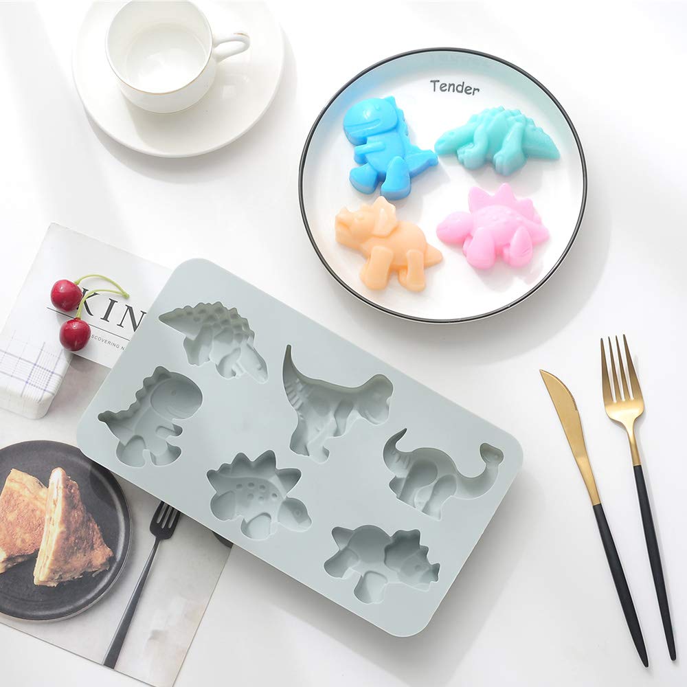 2Pcs Cute Dinosaur Silicone Cake Molds - 6 Grids Different Shapes for Chocolate, Gummy, Fondant & DIY Soap - Baking Decorating Tools for Kids Birthday Parties, Cupcake Decor & Holiday Treats