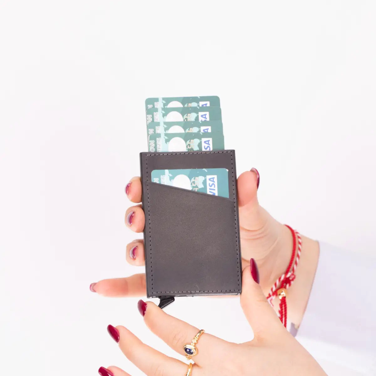 Slim Burnished Gray Leather Card Holder - RFID Blocking Minimalist Wallet for Men & Women | Perfect for Everyday Carry, Travel & Business Use