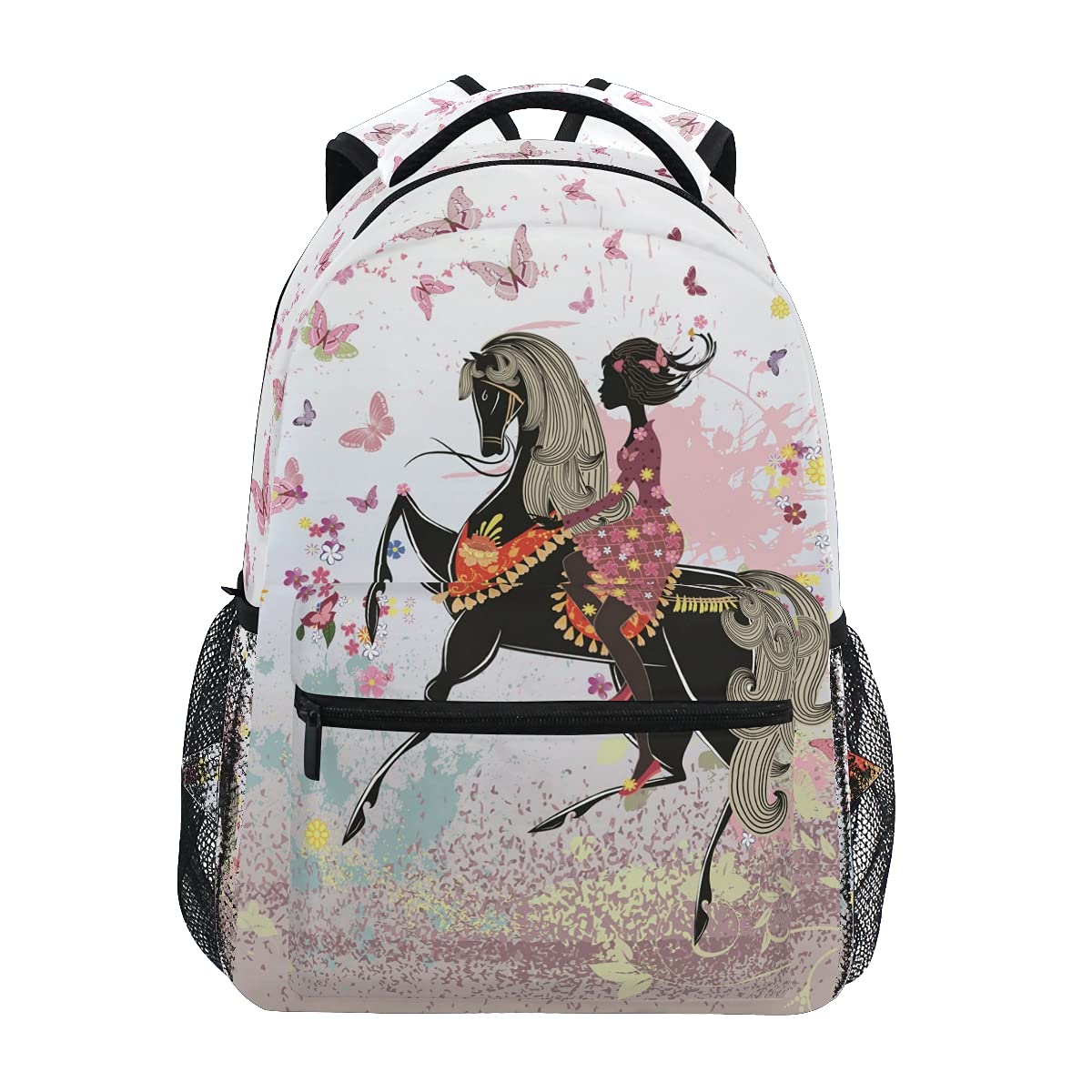 ALAZA Cute Floral Horse Print Backpack for Girls & Boys - School Bookbag for Elementary Teens, Kids Travel Laptop Daypack, Durable Shoulder Bag for School, Work & Outdoor Adventures