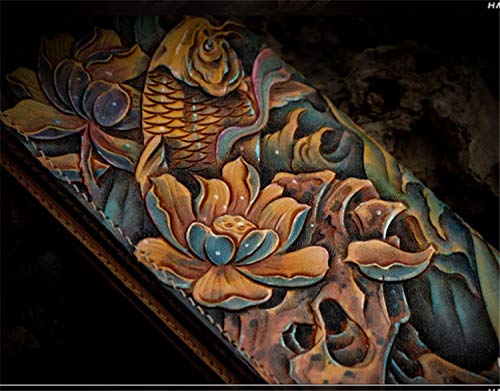 Handcrafted 3D Genuine Leather Wallet for Men - Biker Style Long Wallet with Hand-Carved & Hand-Painted Pisces Design - Custom Personalized Leather Wallet for Everyday Use, Travel & Gifts