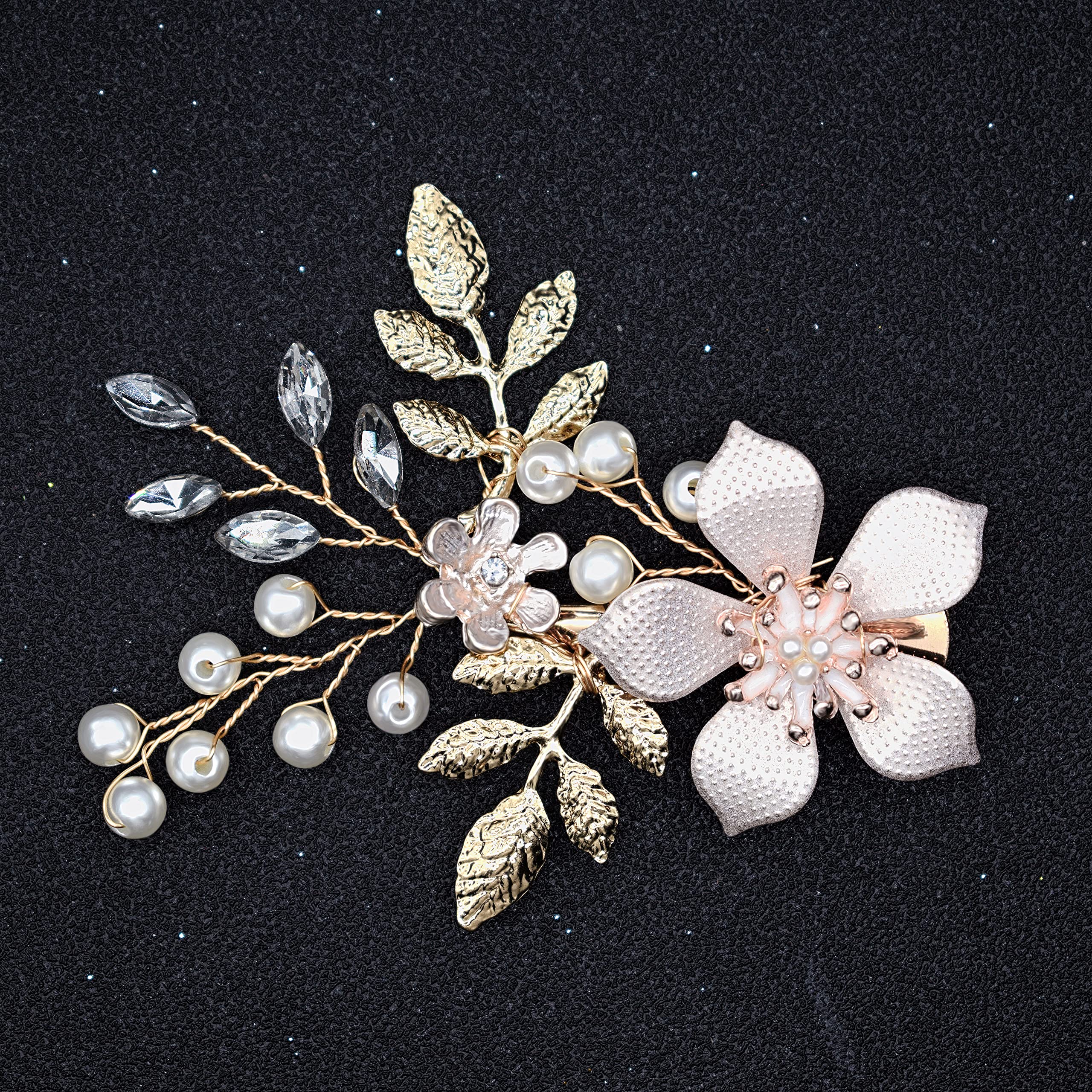 Fanvoes Vintage Rose Gold Wedding Hair Clip - Handmade Ivory Pearl Rhinestone Crystal Bridal Headpiece Barrette for Brides, Bridesmaids & Women | Perfect for Weddings, Proms & Special Occasions