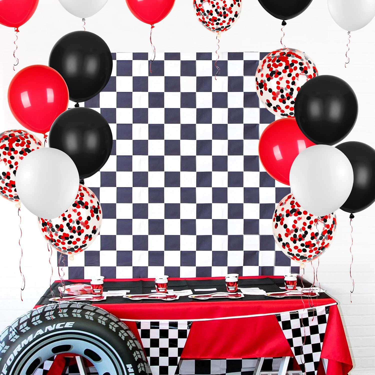 JOYYPOP 80Pcs Red White & Black Latex Balloons with Confetti - Graduation, Casino, Race Car Party Decorations | Perfect for Poker Night, Birthday Celebrations & Themed Events
