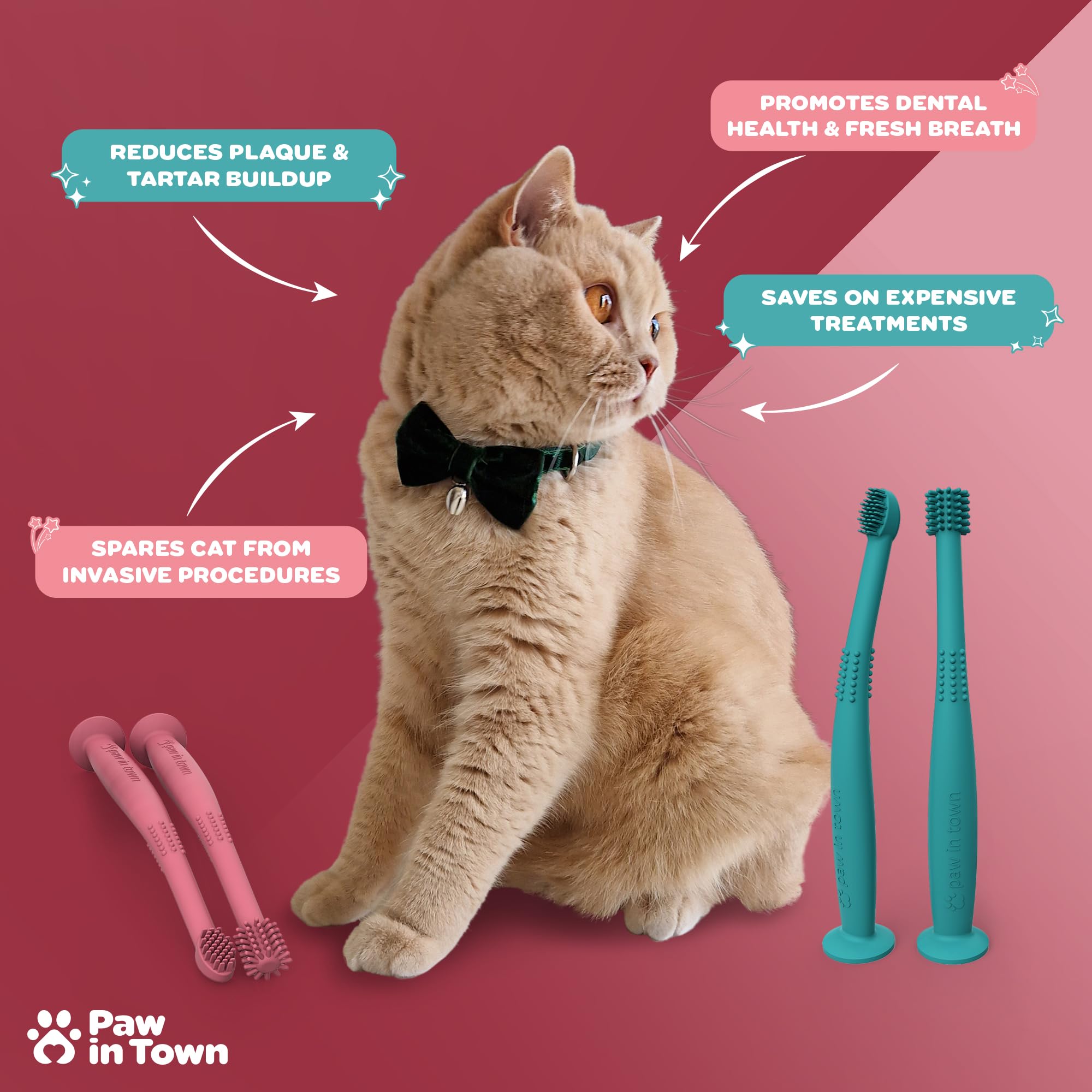 PAWINTOWN Soft Cat & Dog Toothbrush Set – Food Grade Silicone Pet Dental Care Kit for Teeth Cleaning – Gentle Brushing for Cats & Small Dogs – Perfect for Daily Oral Hygiene & Fresh Breath (Blushing Flamingo)