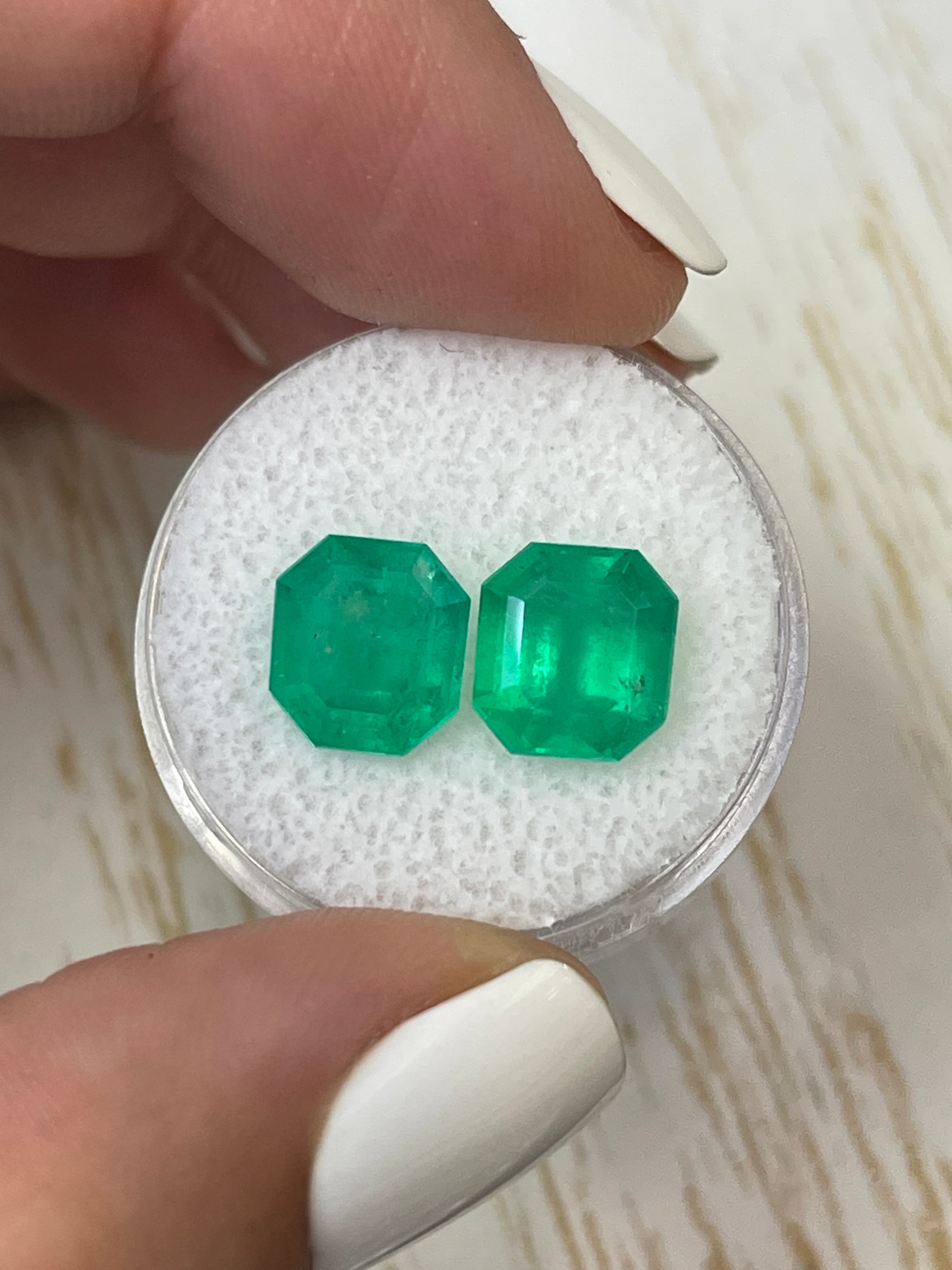 5.87tcw 9x9 Matching Loose Colombian Emeralds - Asscher Cut Natural Gemstones for Jewelry Making, Engagement Rings & Luxury Gifts