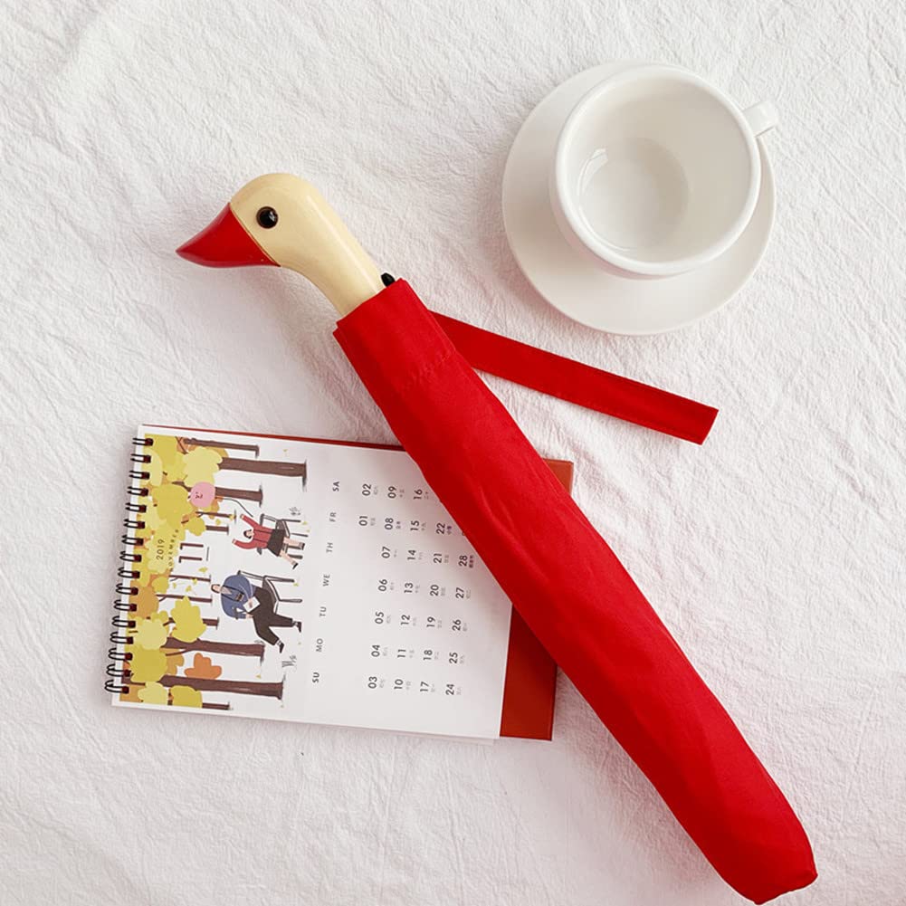 Stylish Cute Duck Wooden Handle Travel Umbrella - Auto Open, Compact & Lightweight for Rainy Days, Beach Trips & Outdoor Adventures