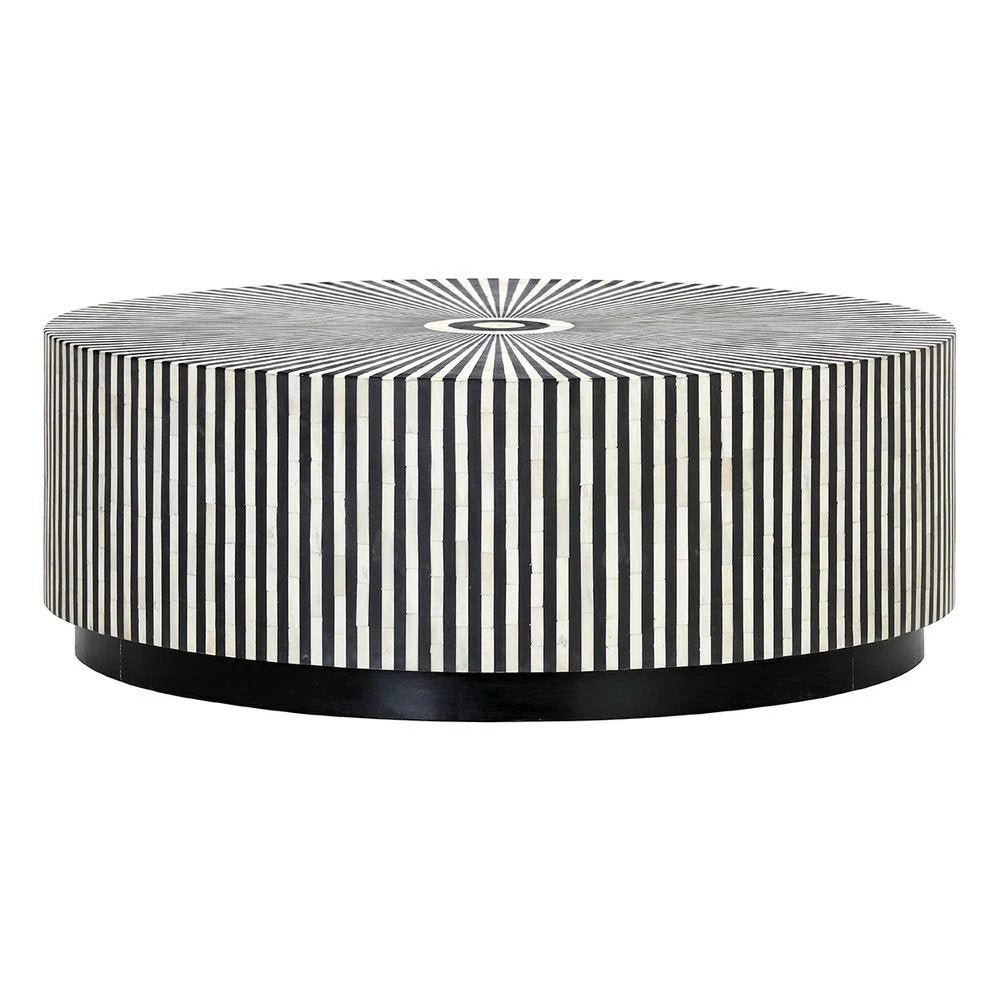 Handmade Black Bone Inlay Round Coffee Table - Boho Chic Living Room Furniture for Home Decor | Perfect for Small Spaces, Apartments & Conversation Areas