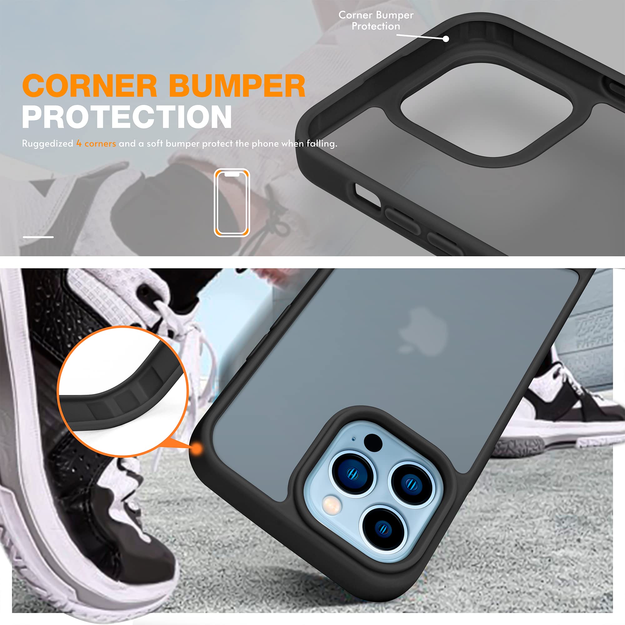Shockproof Clear iPhone 13 Pro Max Case with Adjustable Crossbody Strap & Neck Lanyard - Slim Protective Transparent Cover for Everyday Use, Travel & Outdoor Activities (Black)