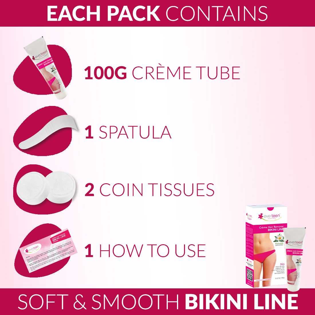 Everteen Bikini Line Hair Remover Cream for Women - 100g Natural Depilatory Cream, Painless Hair Removal for Sensitive Skin | Perfect for Bikini Area, Underarms & Legs | Smooth Skin for Summer Beach & Swimming