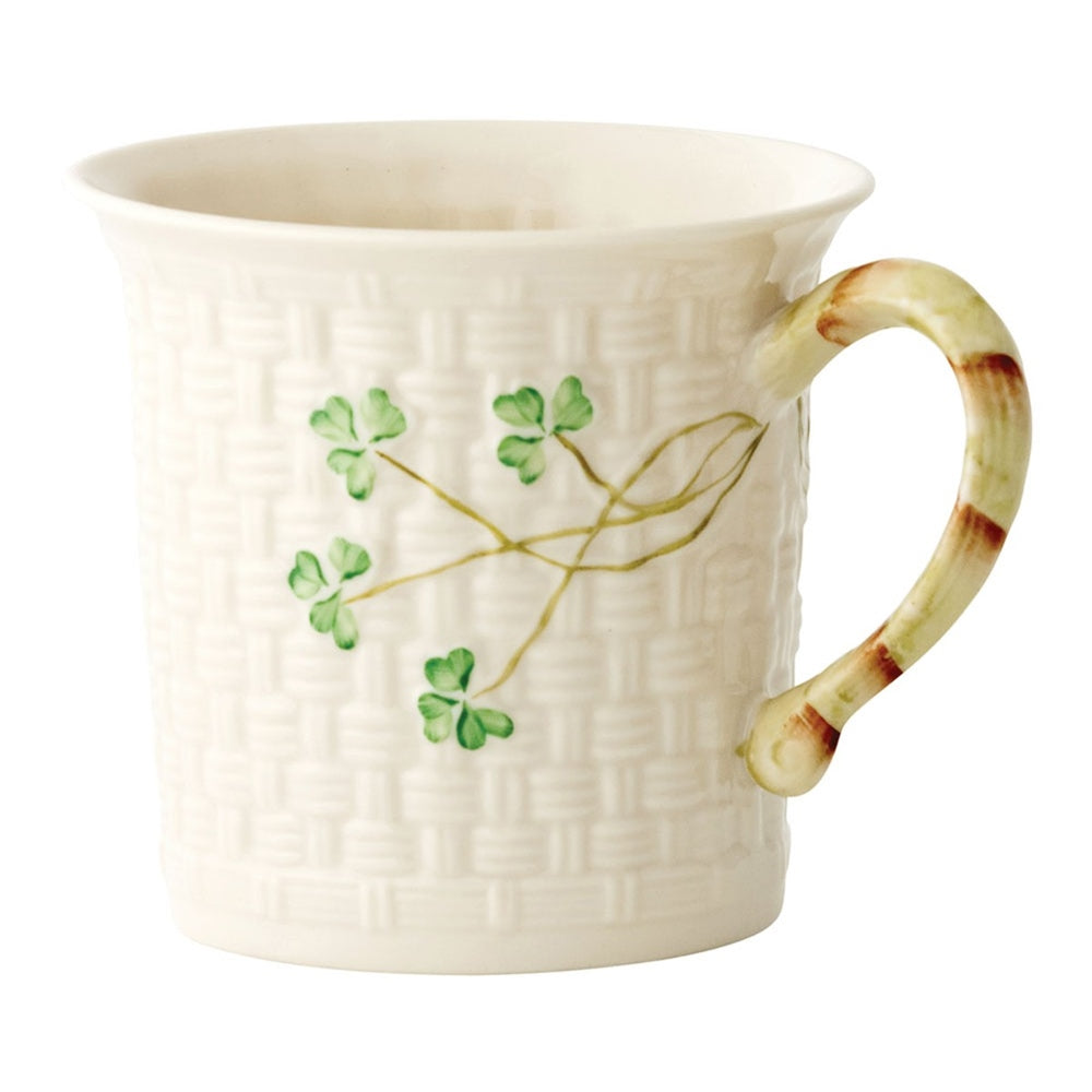 Belleek Classic Shamrock Mug - Irish Porcelain Tea Cup with Green Clover Design, Perfect for St. Patrick's Day Gifts, Tea & Coffee Lovers