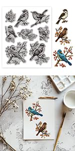 Autumn Bird & Maple Leaf EVA Rubber Stamp Set - 7.09x8.66 Inch DIY Embossing Stamps for Scrapbooking, Card Making, Paper Crafts - Perfect for Fall Decorations, Wedding Invitations, and Seasonal Greeting Cards