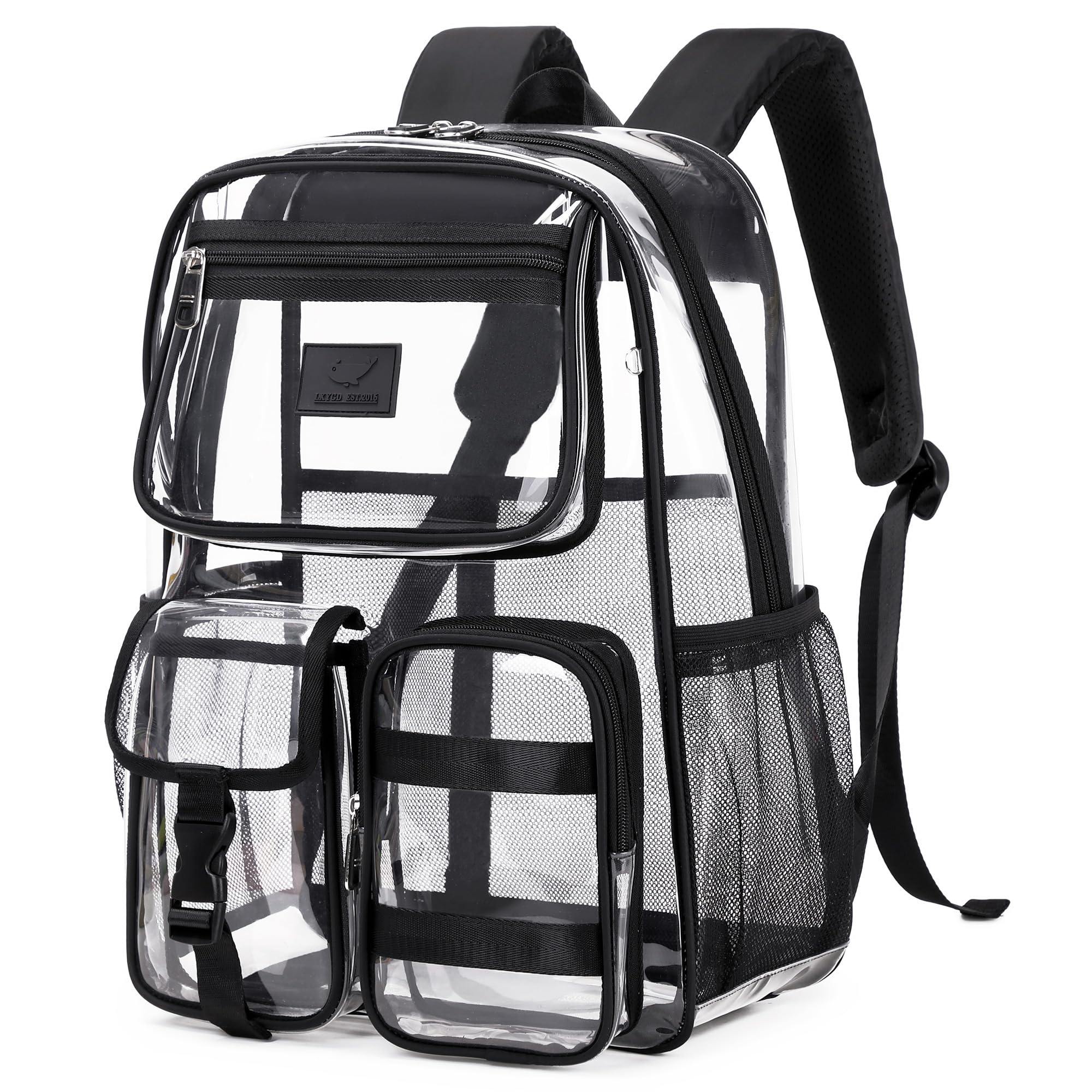 Clear Transparent Backpack for School & Travel - Heavy Duty Stadium Approved See-Through Bookbag for Women, Girls & College Students (Black) - Perfect for Security Checks, Work, Classes & Outdoor Activities