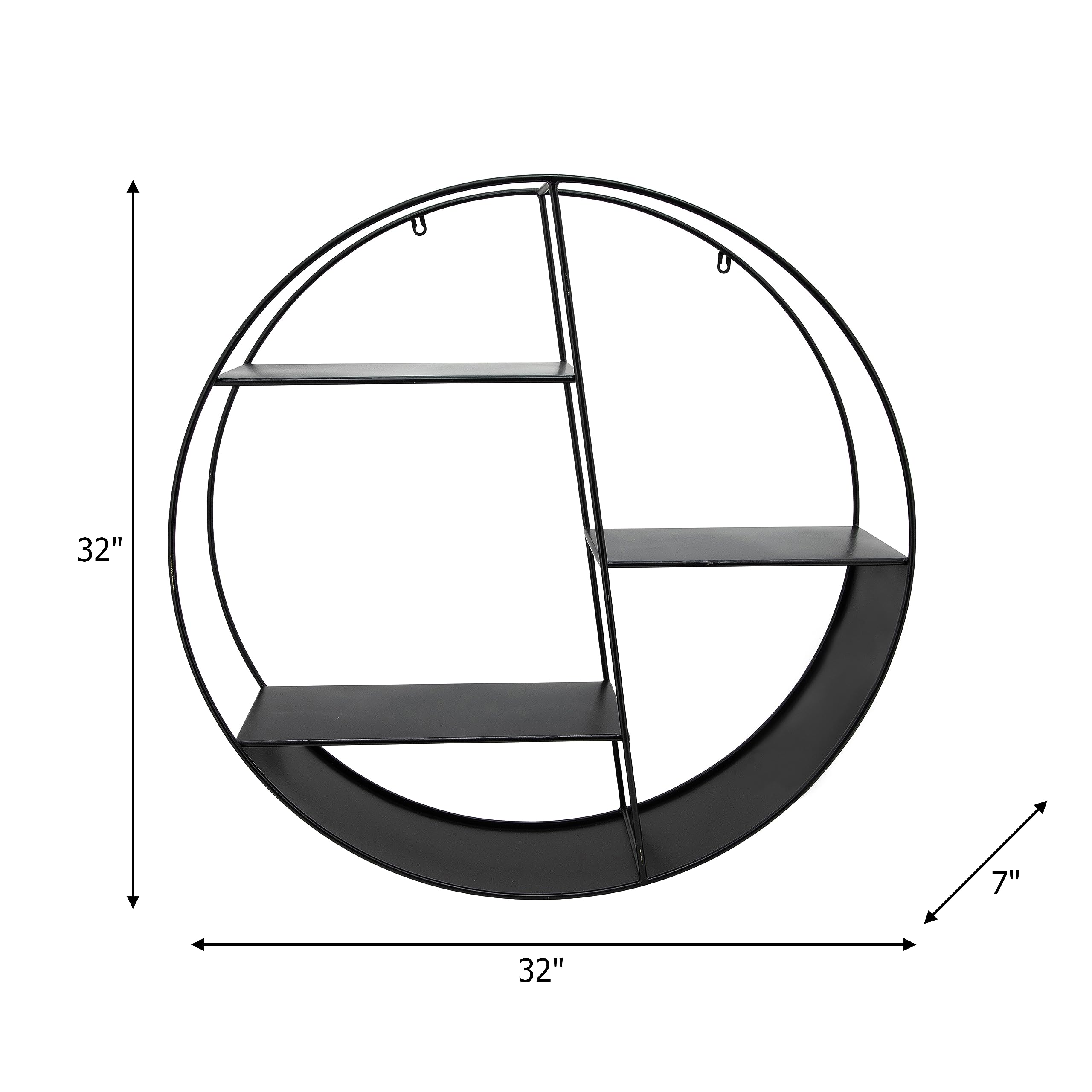 32 Inch Round Black Floating Shelf - 4 Tier Modern Metal Wall Shelf for Home Office Bathroom Bedroom Decor | Space Saving Storage Solution for Small Rooms & Stylish Display