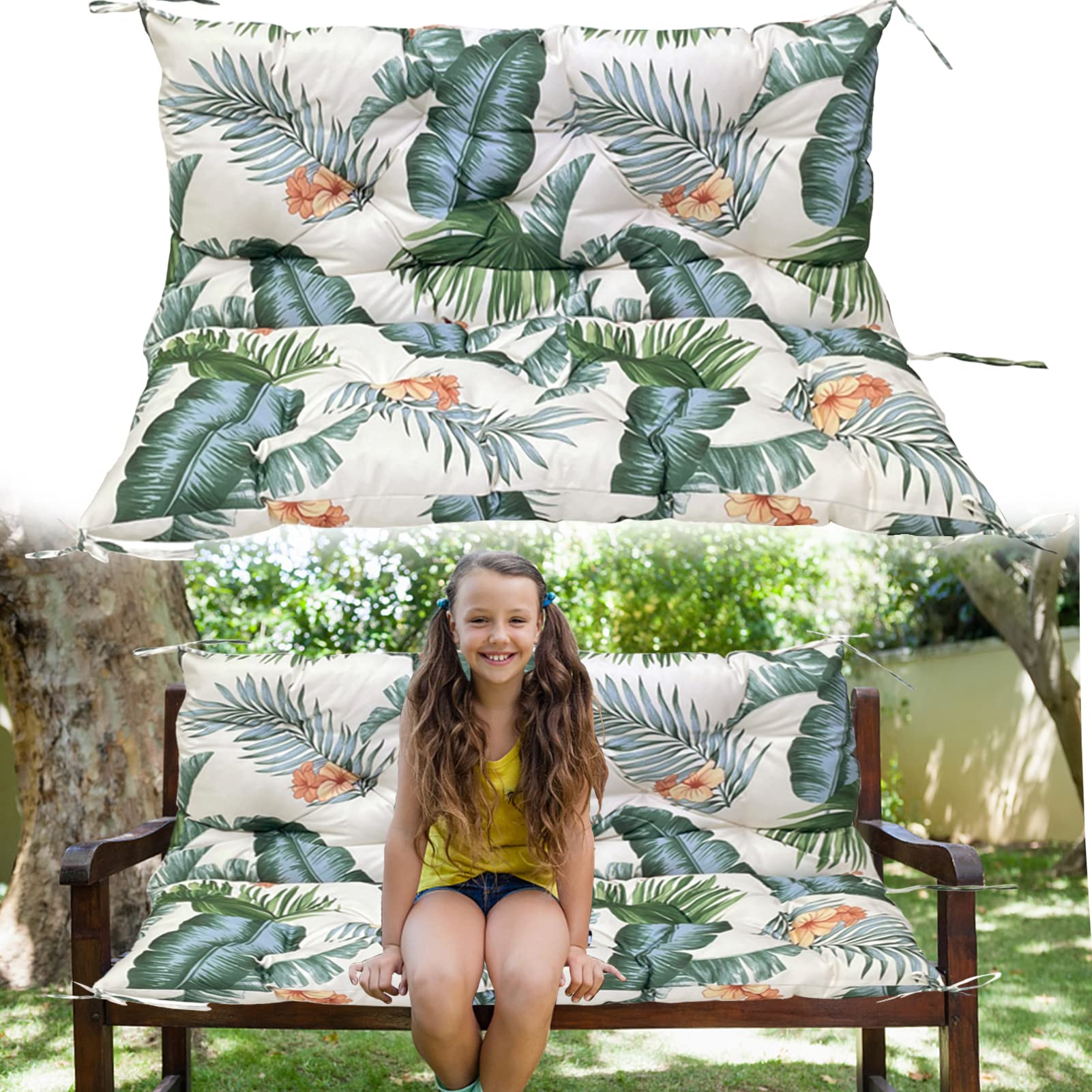 **Vadmepiop 3-Seater Outdoor Swing Replacement Seat Pad – Waterproof, Non-Slip, Overstuffed Bench Cushion with Ties – 47x40in Hawaiian Pattern – Perfect for Garden, Patio, and Porch Lounger Benches**