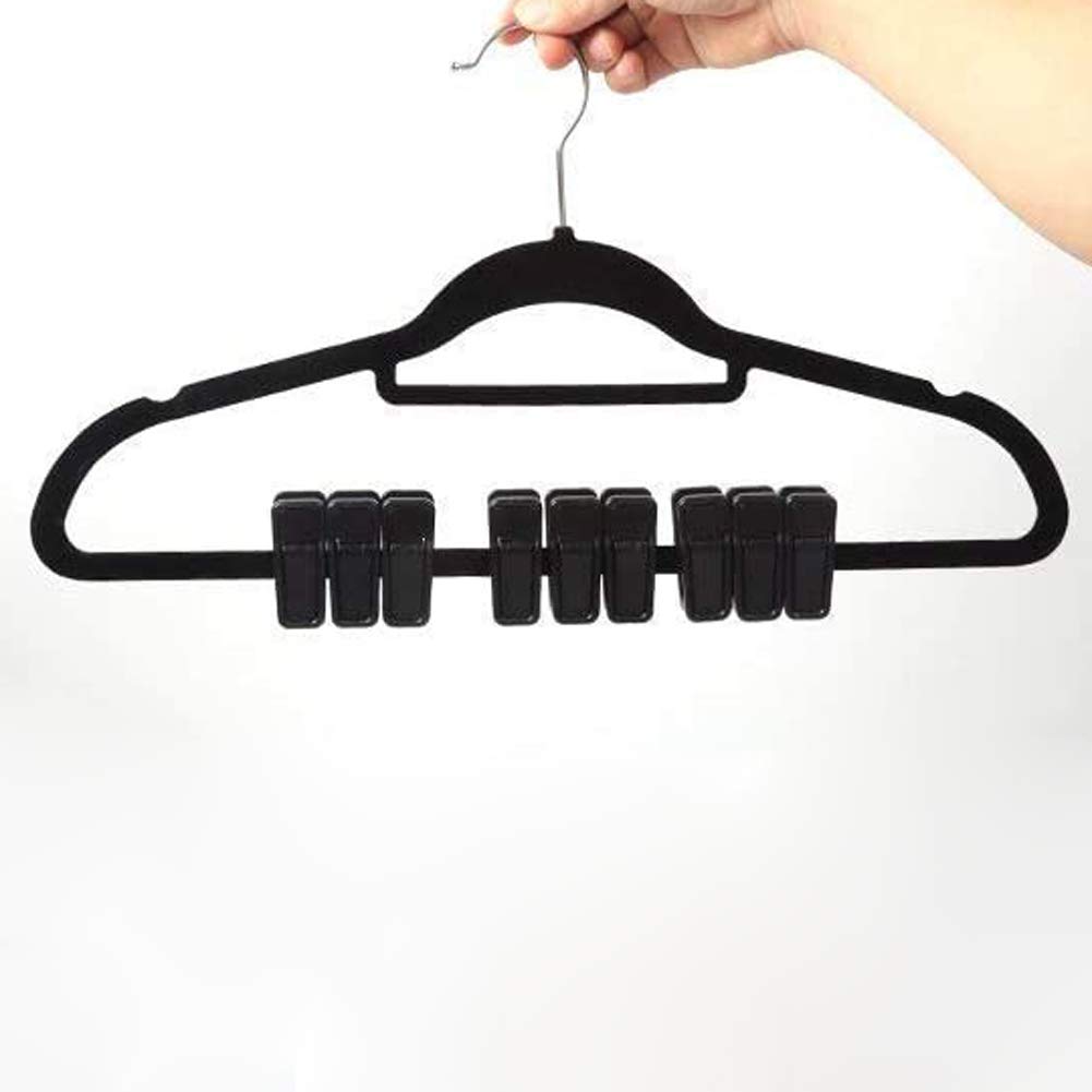 12 Pack Plastic Finger Clips for Slim Velvet Hangers - Strong Clothes Pins for Pants, Skirts & Delicate Garments - Space Saving Closet Organization for Teens & Adults (Black)