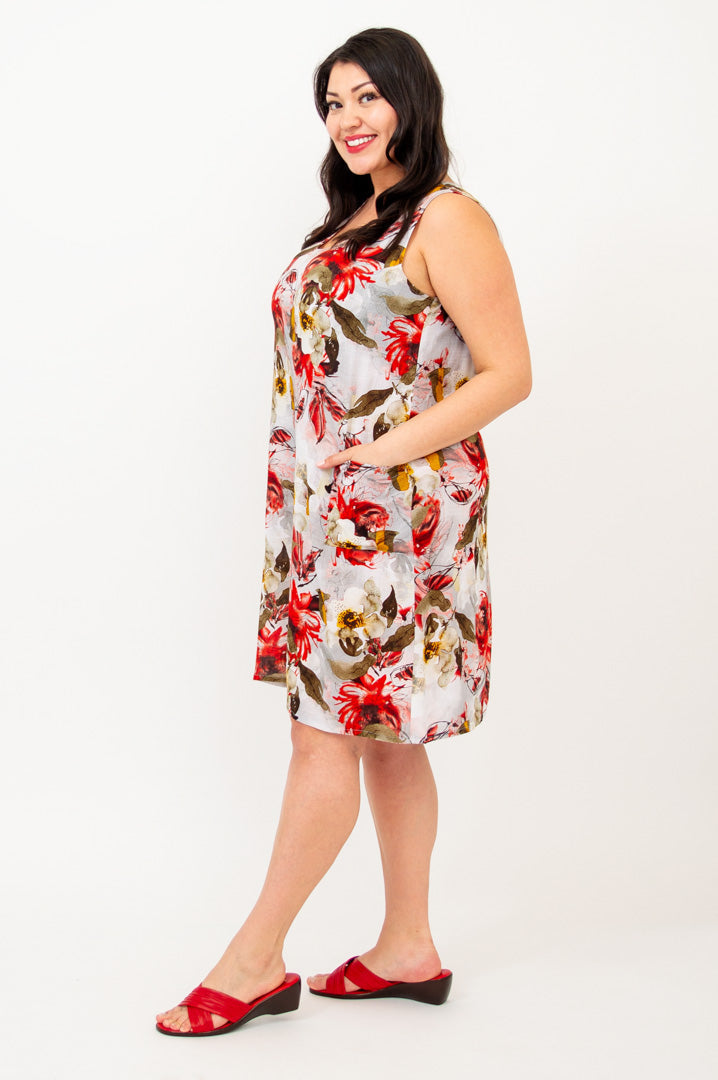 Felicia Floral Youth Dress - Linen Bamboo Blend Summer Dress for Women - Perfect for Beach Vacations, Garden Parties & Casual Outings
