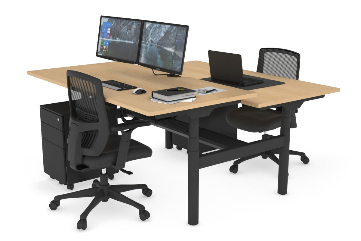 Flexi Premium Height Adjustable 2-Person H Bench Workstation - Black Frame [1800L x 800W with Cable Management] - Ideal for Office, Coworking Spaces & Home Offices