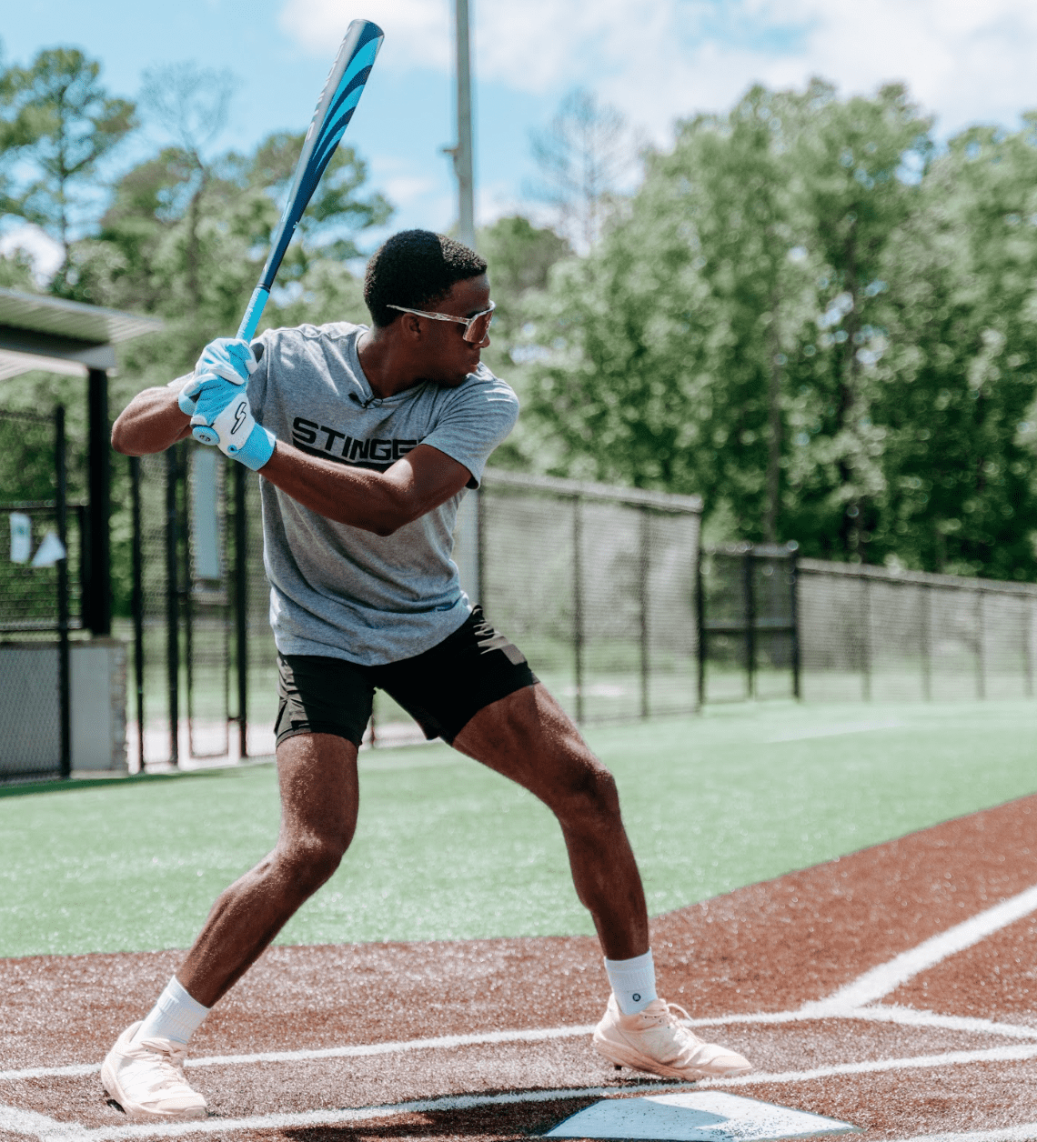 Columbia Blue/White & Graphite Baseball Batting Gloves - Winder Series for Training & Games - Perfect for Baseball Practice, Hitting Drills & League Play