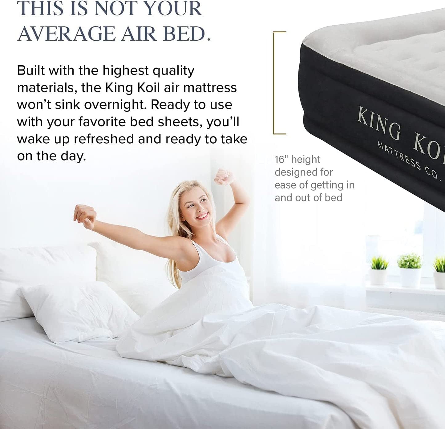 King Koil Plush Pillow Top Luxury Twin Air Mattress with Built-in High-Speed Pump - Waterproof Inflatable Airbed for Camping, Home Use & Guest Bed (1-Year Warranty) | Perfect for Outdoor Adventures, Sleepovers & Temporary Accommodations