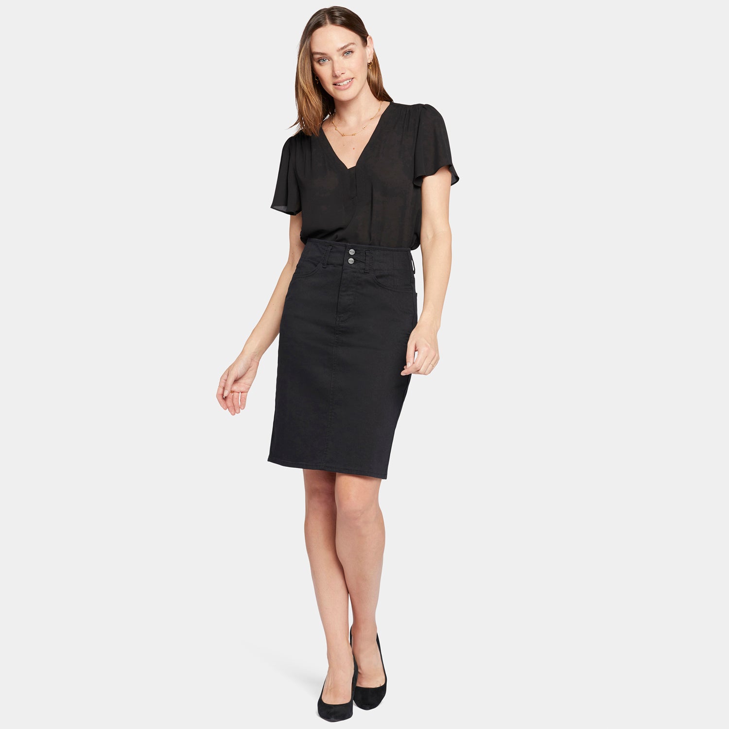 High Waist Black Skirt for Women - Elegant A-Line Midi Skirt with Pockets | Perfect for Office, Party & Casual Wear