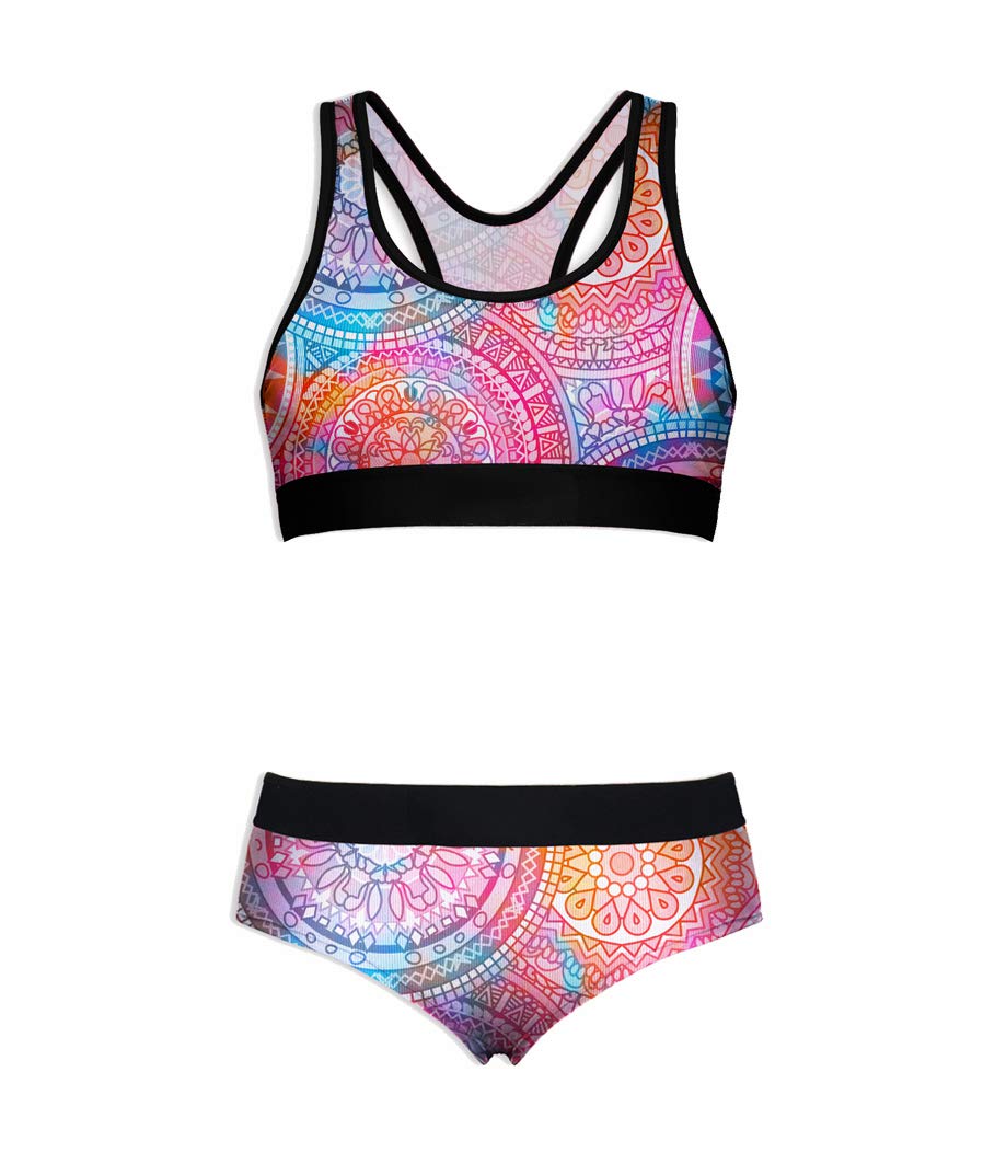 Sunshine Swing Women's 2-Piece Printed Yoga Outfit - Seamless Tank Top Bra & Shorts Set for Workout, Running, Gym & Lounge Wear