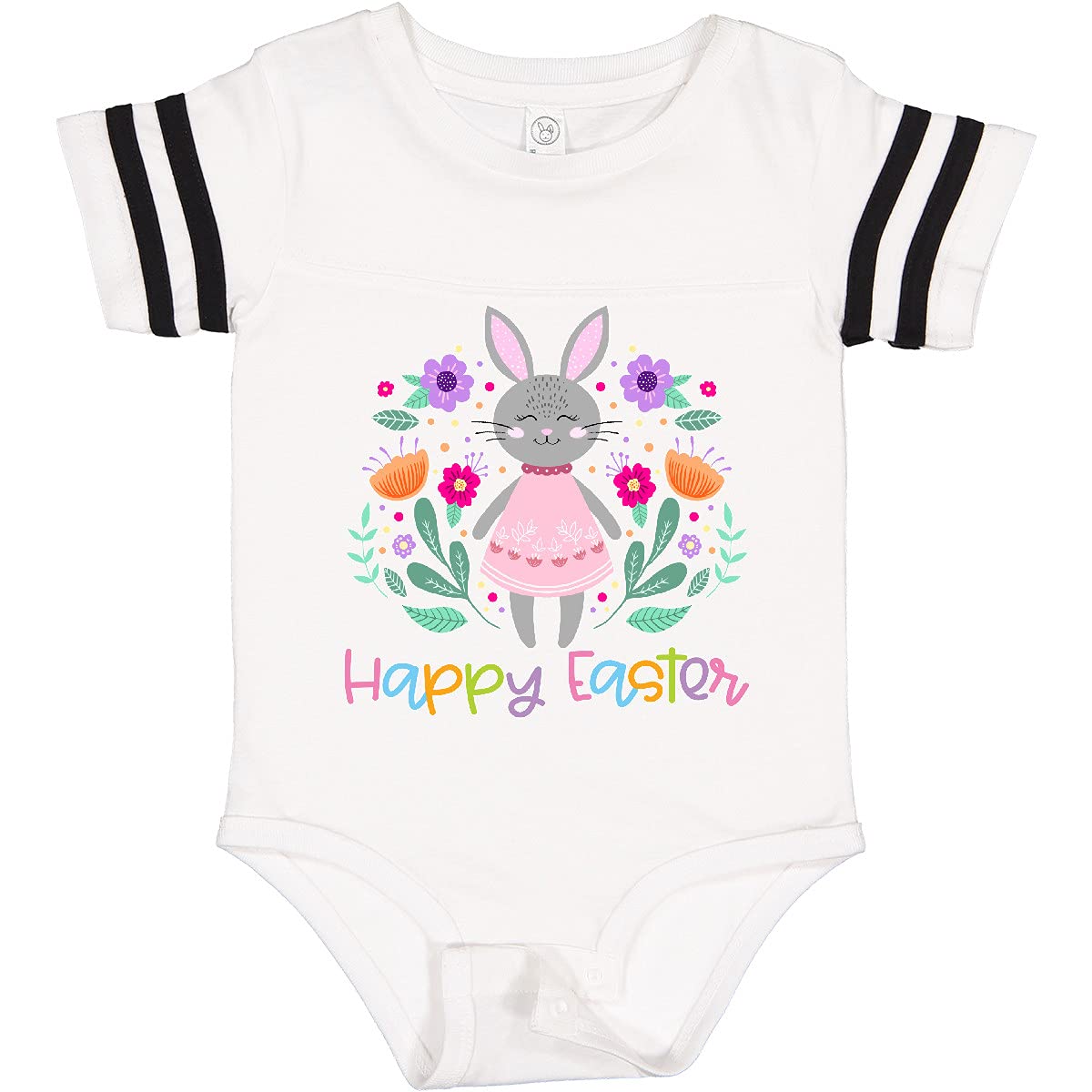 Inktastic Happy Easter Scandinavian Bunny with Flowers Baby Bodysuit - Cute Easter Outfit for Infants, Toddler Easter Photo Shoot, Spring Baby Shower Gift