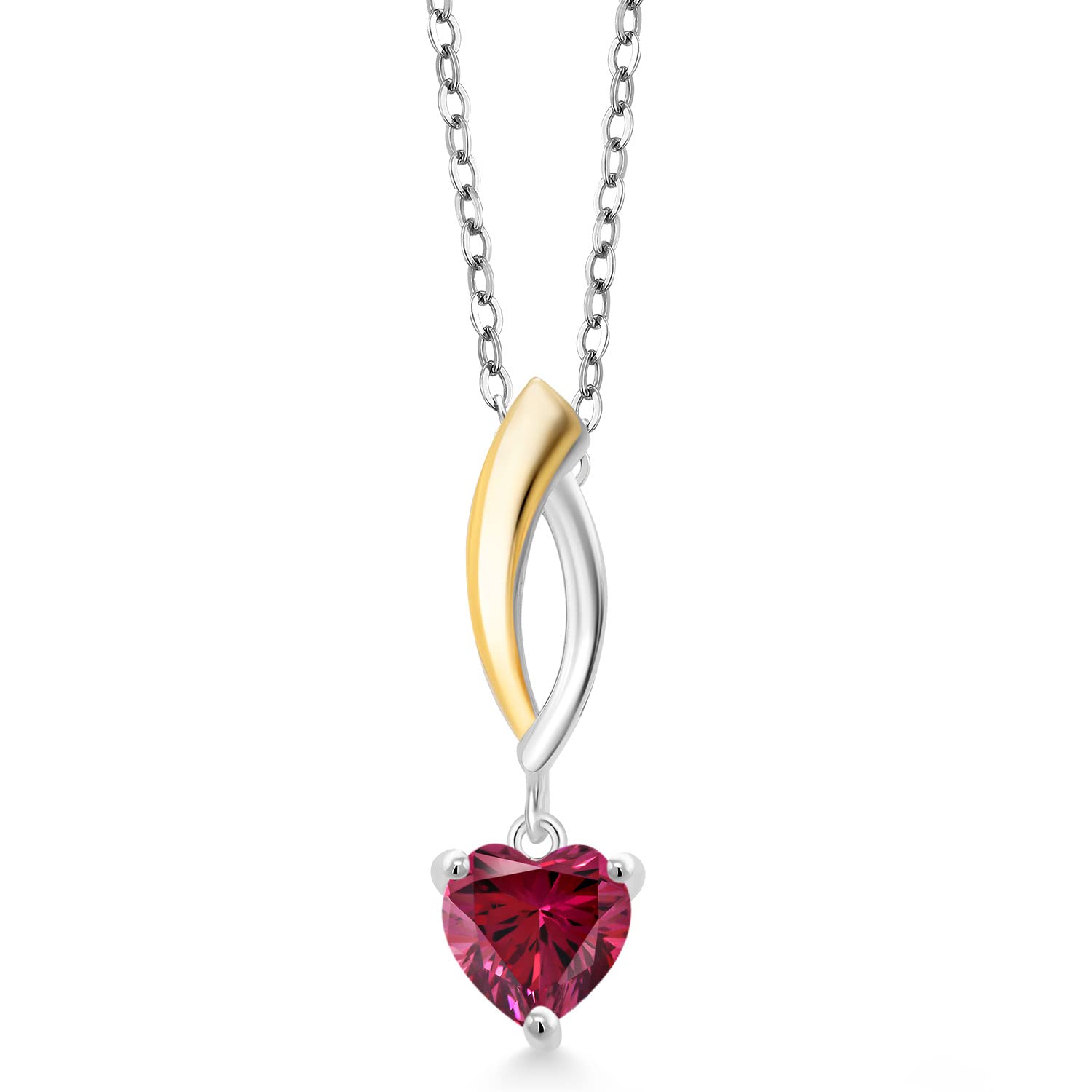 6.5mm Heart Shaped Gemstone Birthstone & Lab-Grown Diamond Pendant Necklace for Women - 925 Sterling Silver & 10K Yellow Gold - 18