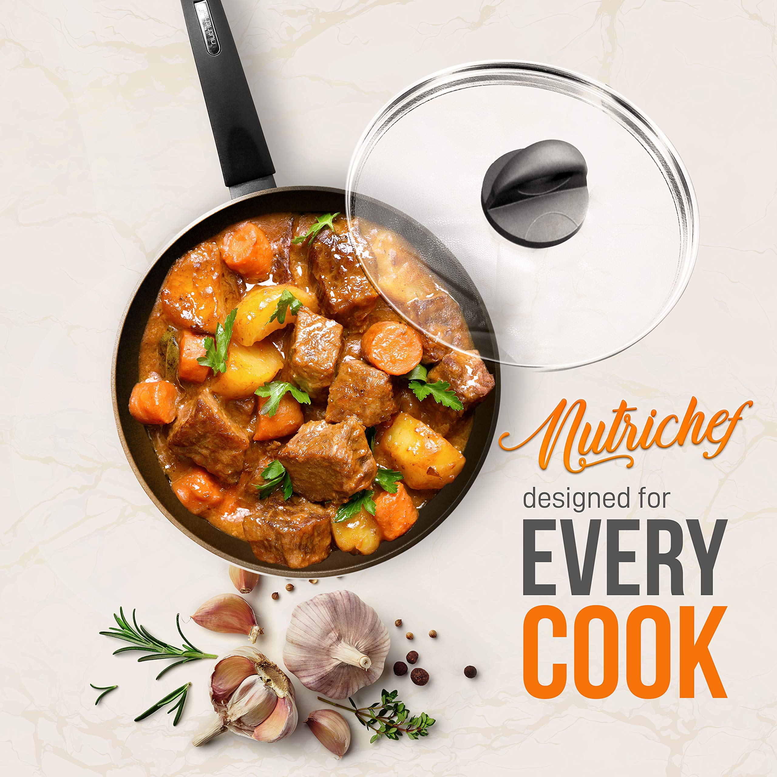 NutriChef Durable Dutch Oven Pot Lid - 9.5 Inch Tempered Glass Cover, Oven & Dishwasher Safe, Fits Model NCCW12S - Perfect for Slow Cooking, Baking & Serving Dishes