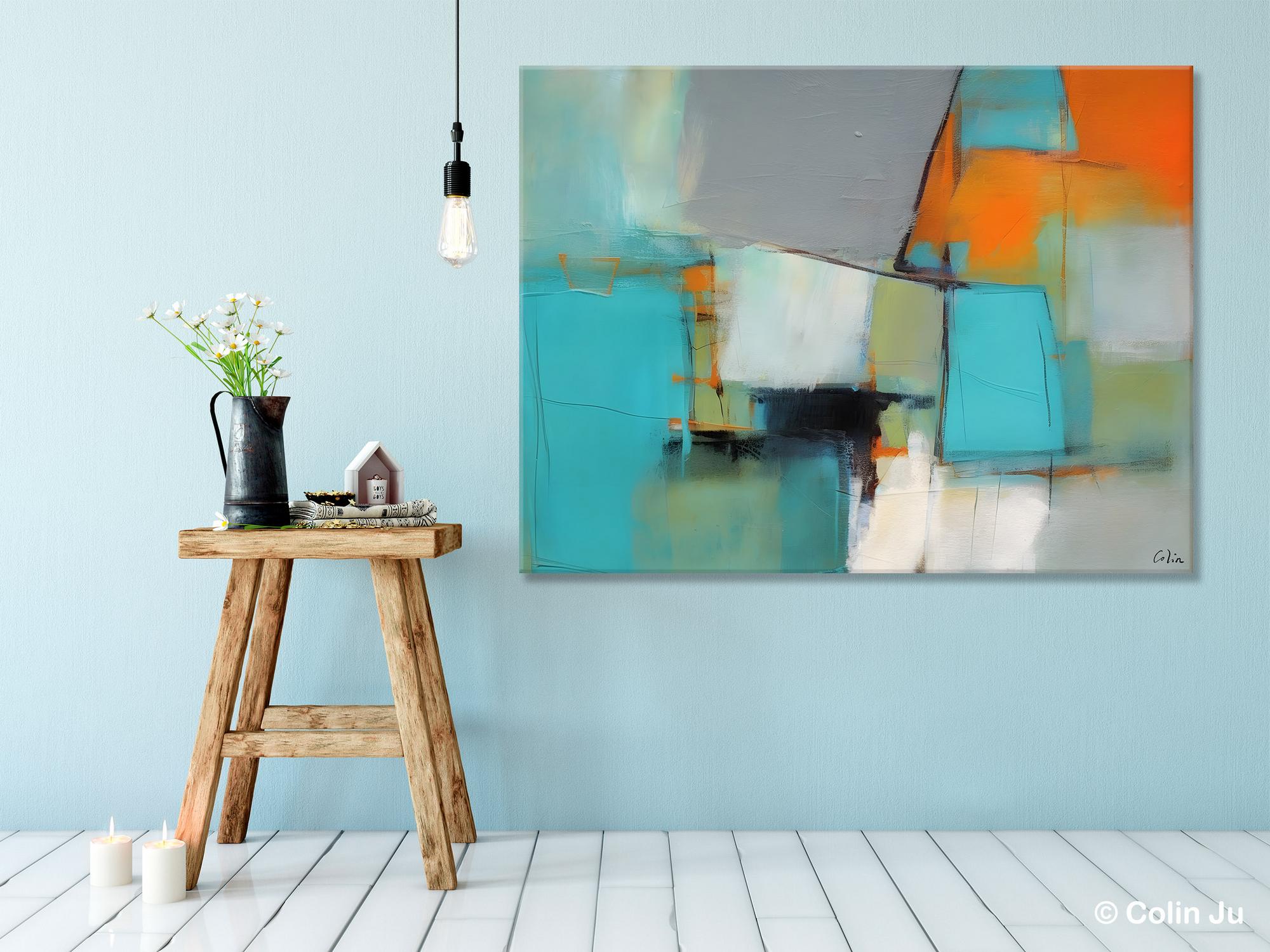 Original Modern Acrylic Dining Room Canvas Painting - Contemporary Abstract Artwork for Office Decor - Large Wall Art for Living Room, Bedroom & Workspace