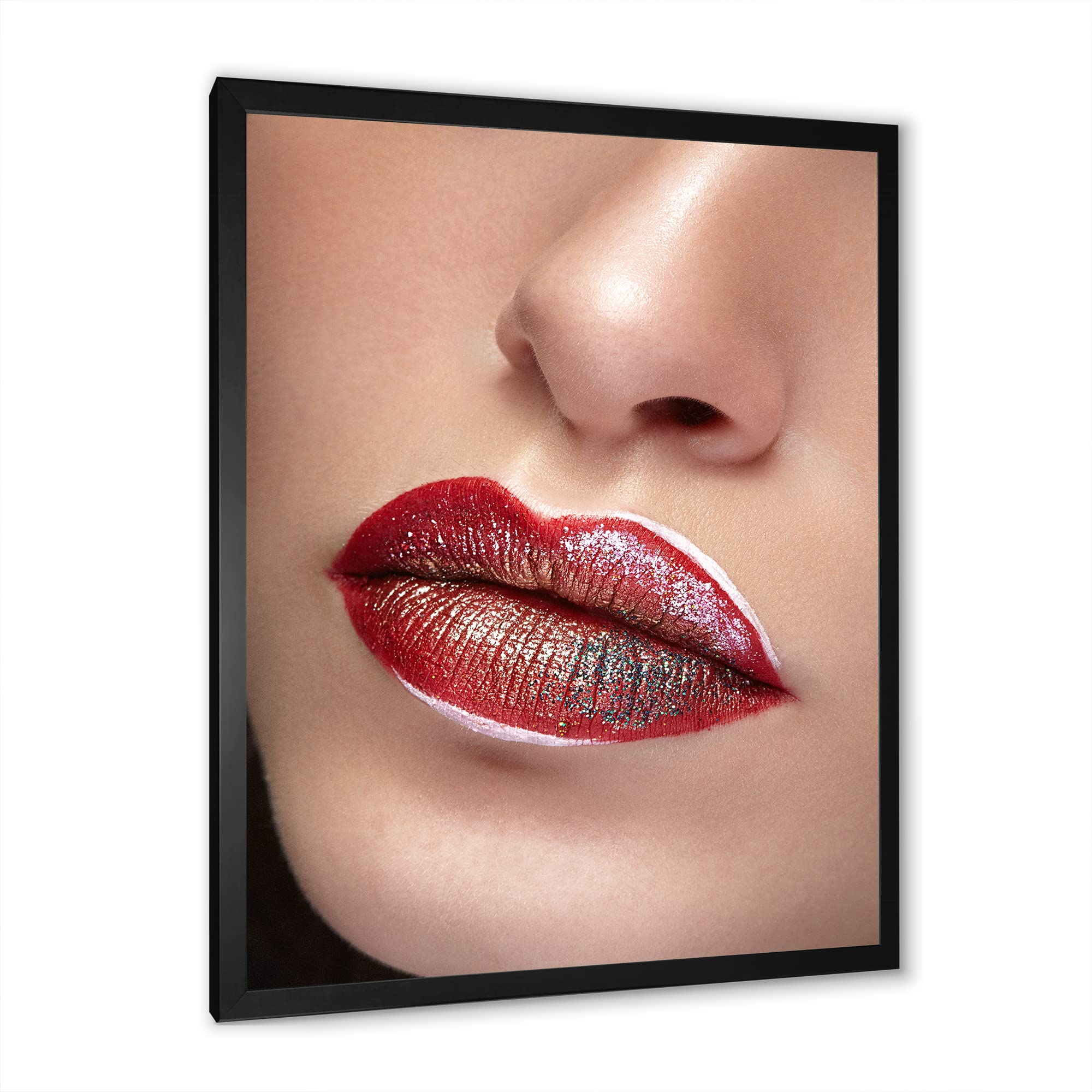 DesignQ Close Up Lips Professional Makeup & Lipstick Modern Framed Wall Art - Perfect for Home Decor, Salon Display, and Makeup Studio Wall Art