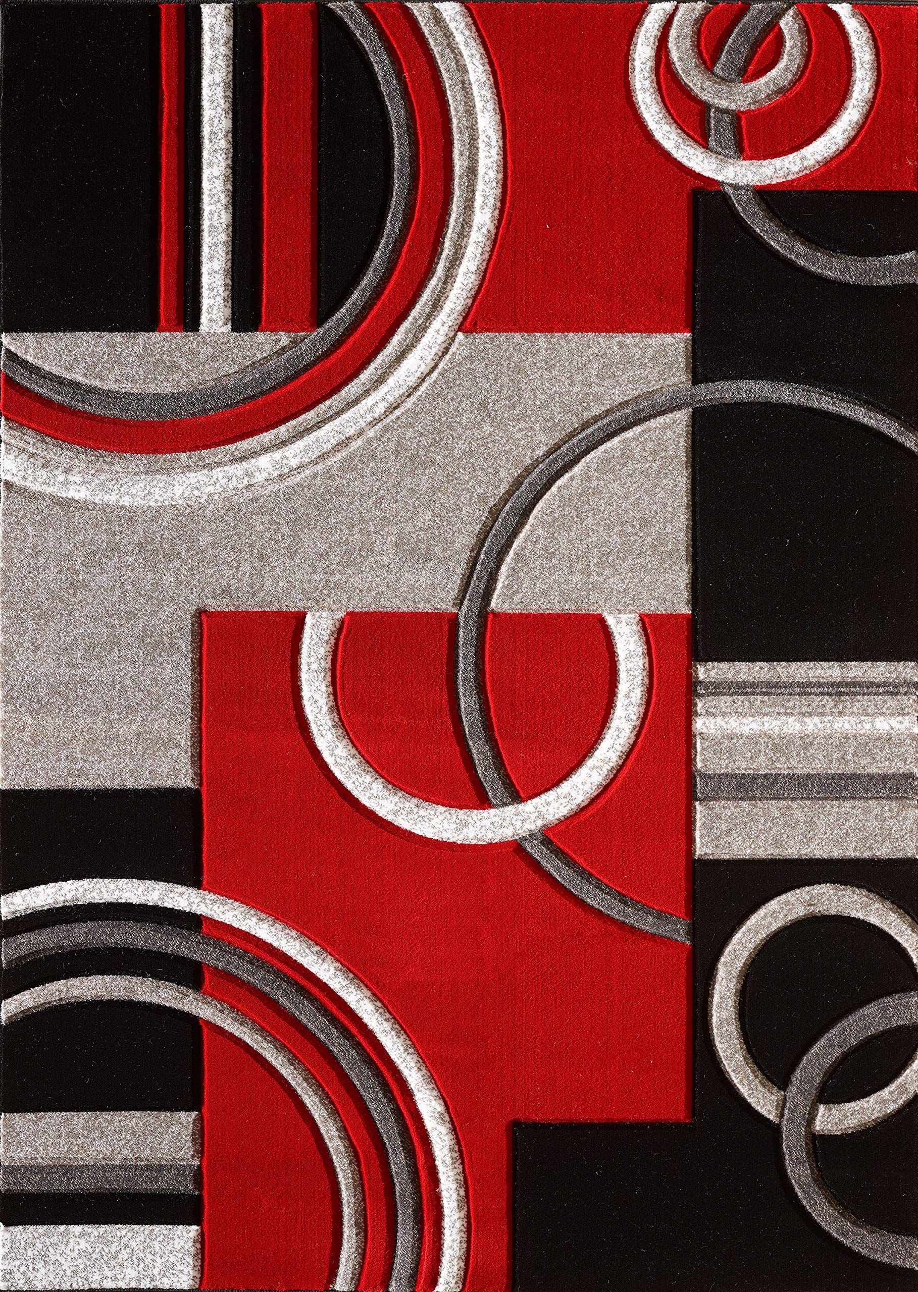 GLORY RUGS 5x7 Modern Red Area Rug - Hand Carved Contemporary Floor Carpet with Premium Soft Fluffy Texture for Living Room, Dining Room & Bedroom - Perfect for Home Decor, Cozy Spaces & Interior Design