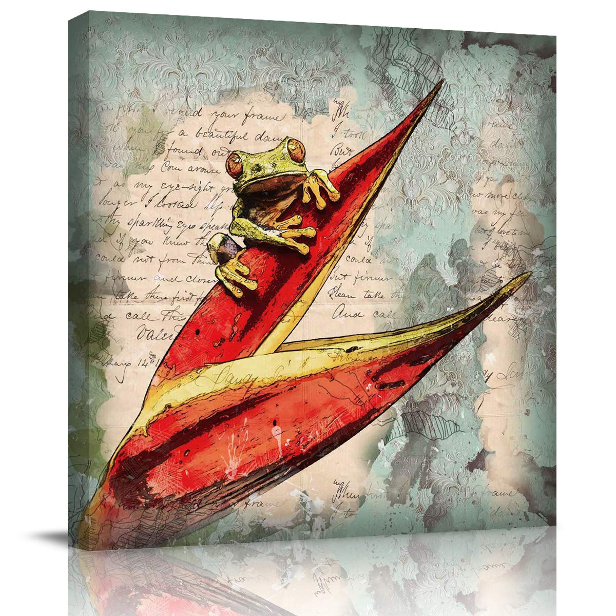 Rustic Flower Frog Canvas Wall Art - Framed Abstract Painting Print for Bedroom, Bathroom & Kitchen Decor - Ready to Hang Gift (28x28 Inches) - Perfect for Farmhouse, Boho & Modern Home Interiors