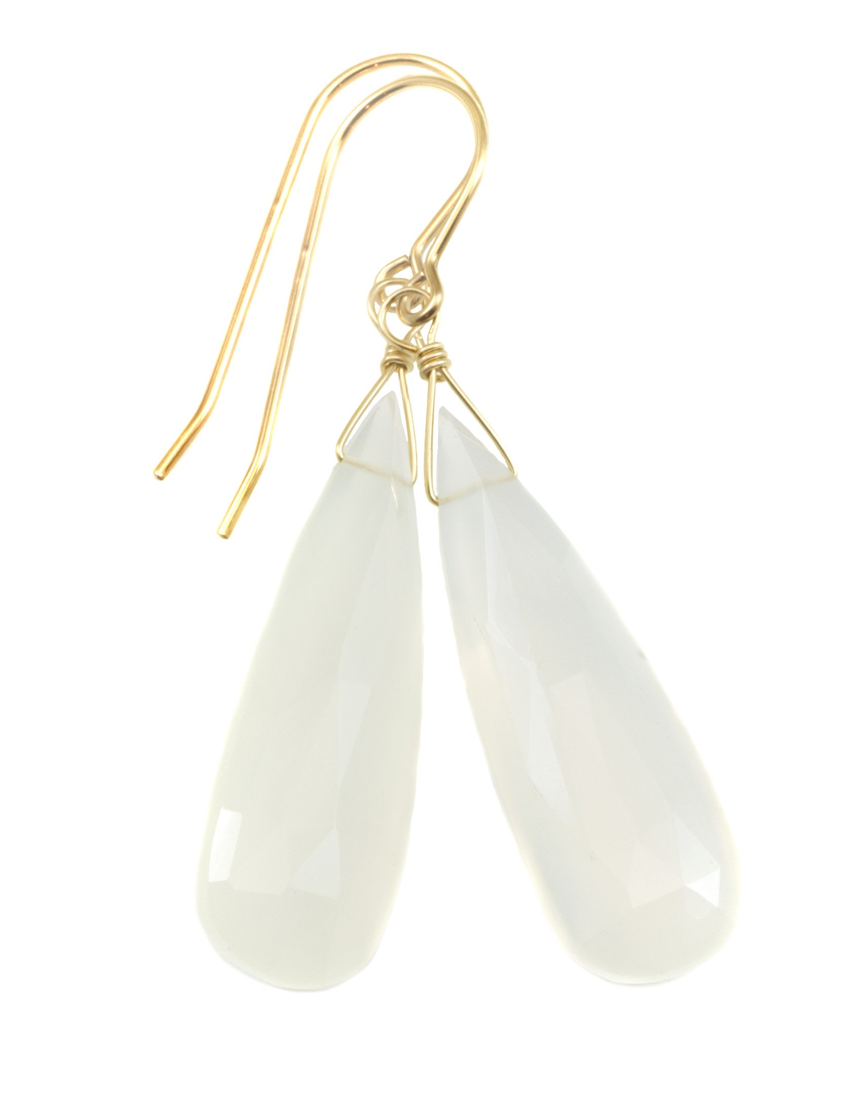 White Moonstone Earrings - Long Faceted Teardrop Briolettes with Shimmery Finish | Elegant Dangle Earrings for Women, Perfect for Weddings, Parties & Special Occasions