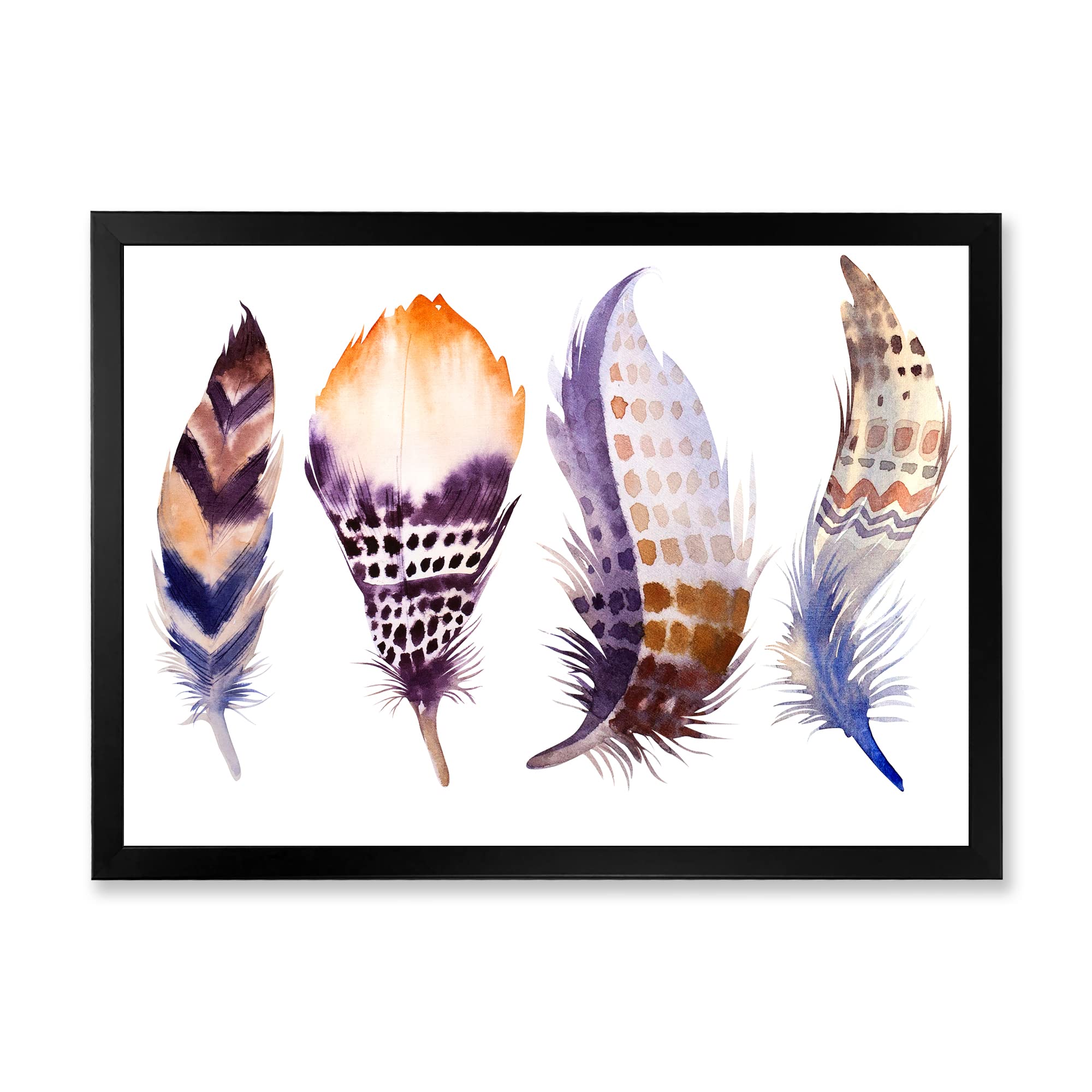 Purple Boho Feathers Bohemian & Eclectic Framed Wall Art Decor - Perfect for Living Room, Bedroom, or Office Boho Chic Style