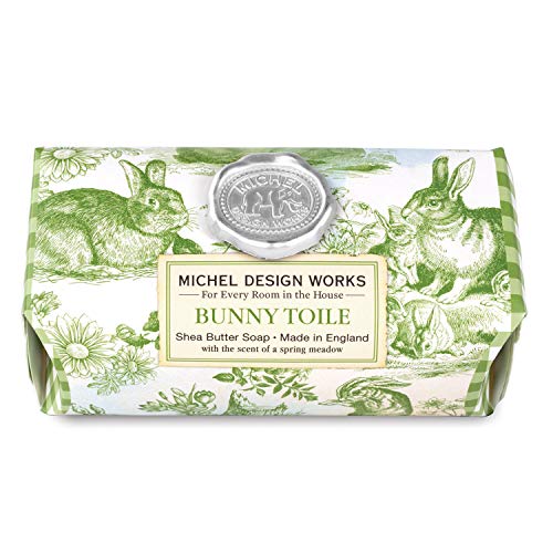 Michel Design Works Large Bath Soap Bar - Bunny Toile Design | Handmade Luxury Soap for Bath & Shower | Perfect Gift for Easter, Mother's Day & Home Decor