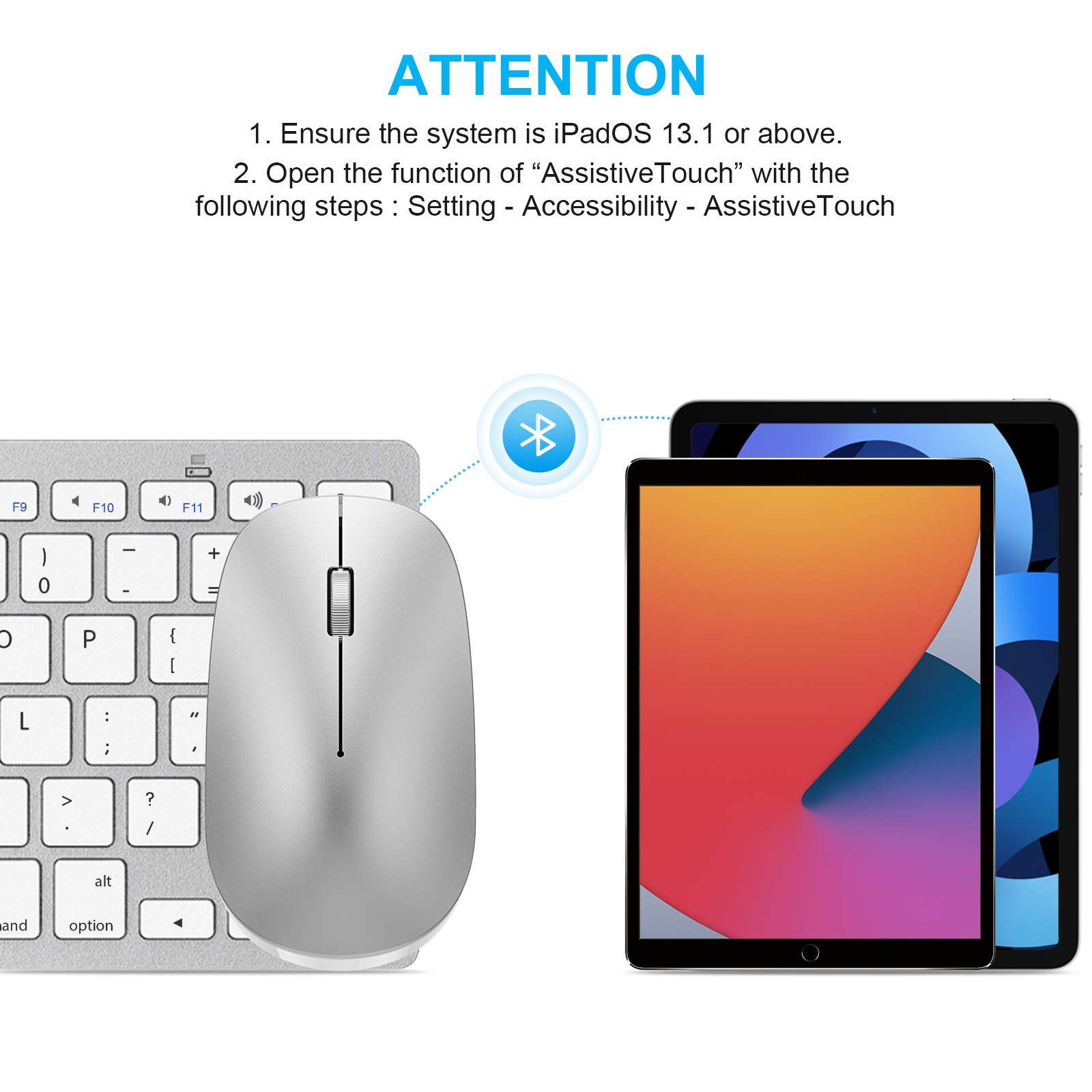 SPARIN Wireless Bluetooth Keyboard and Mouse Combo for iPad 11th/10th Gen, iPad Air 13/11 inch, iPad Pro 13/12.9/11 inch, iPad 9th/8th Gen, iPad Mini 7th -8.3 inch (iOS13+ Compatible) - Slim Portable Silver White Design for Home Office, School & Travel Use
