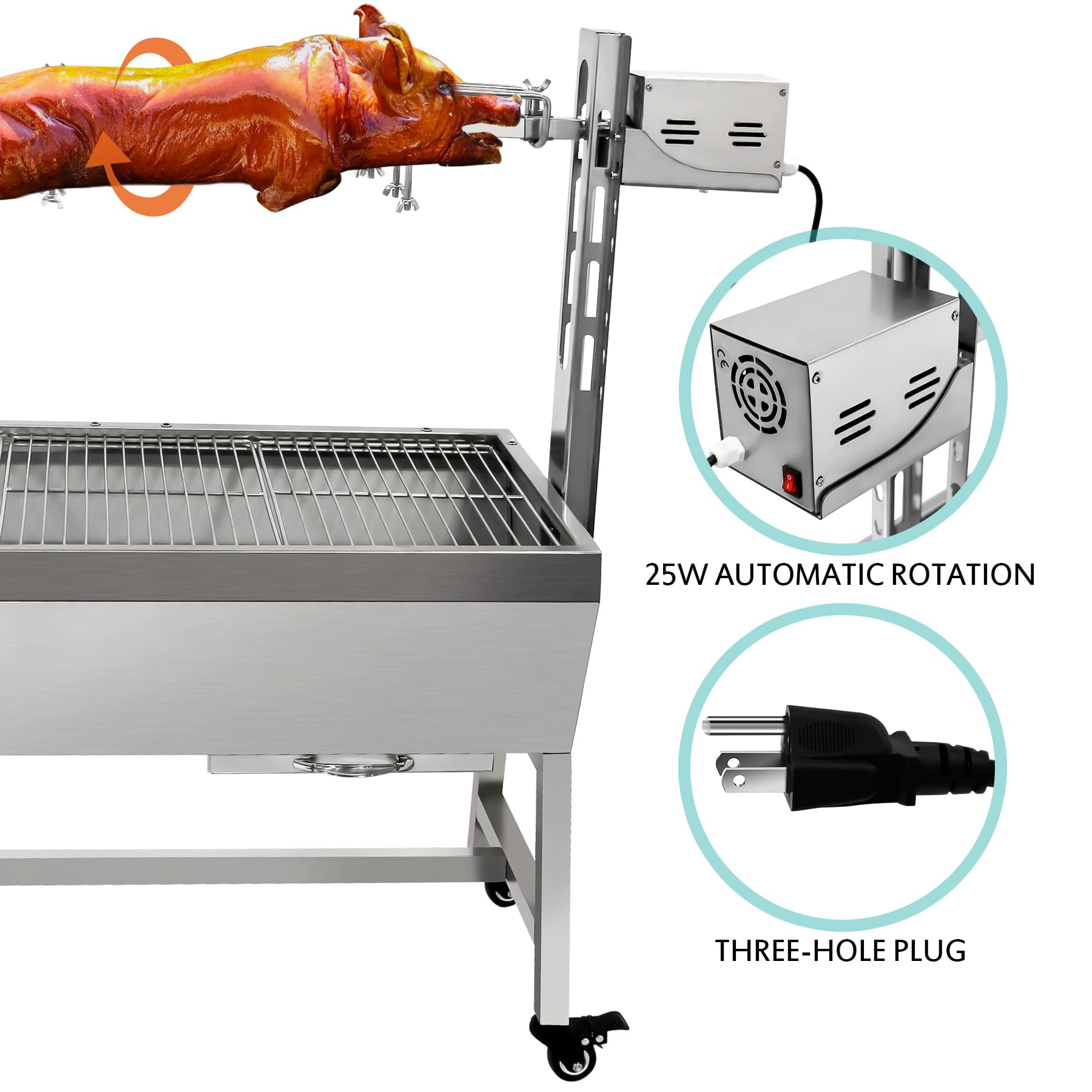 132 LBS Stainless Steel Charcoal Rotisserie Grill - 37