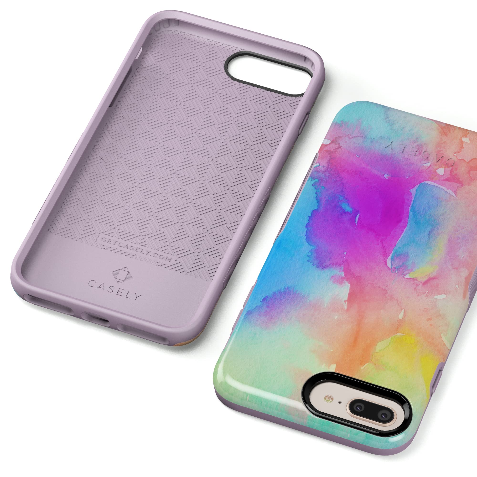 Casely iPhone 6/7/8 Plus Case - Cute Rainbow Marble Phone Cover | Protective Slim Fit Shockproof Case for Women & Girls | Perfect for Everyday Use, Work & School