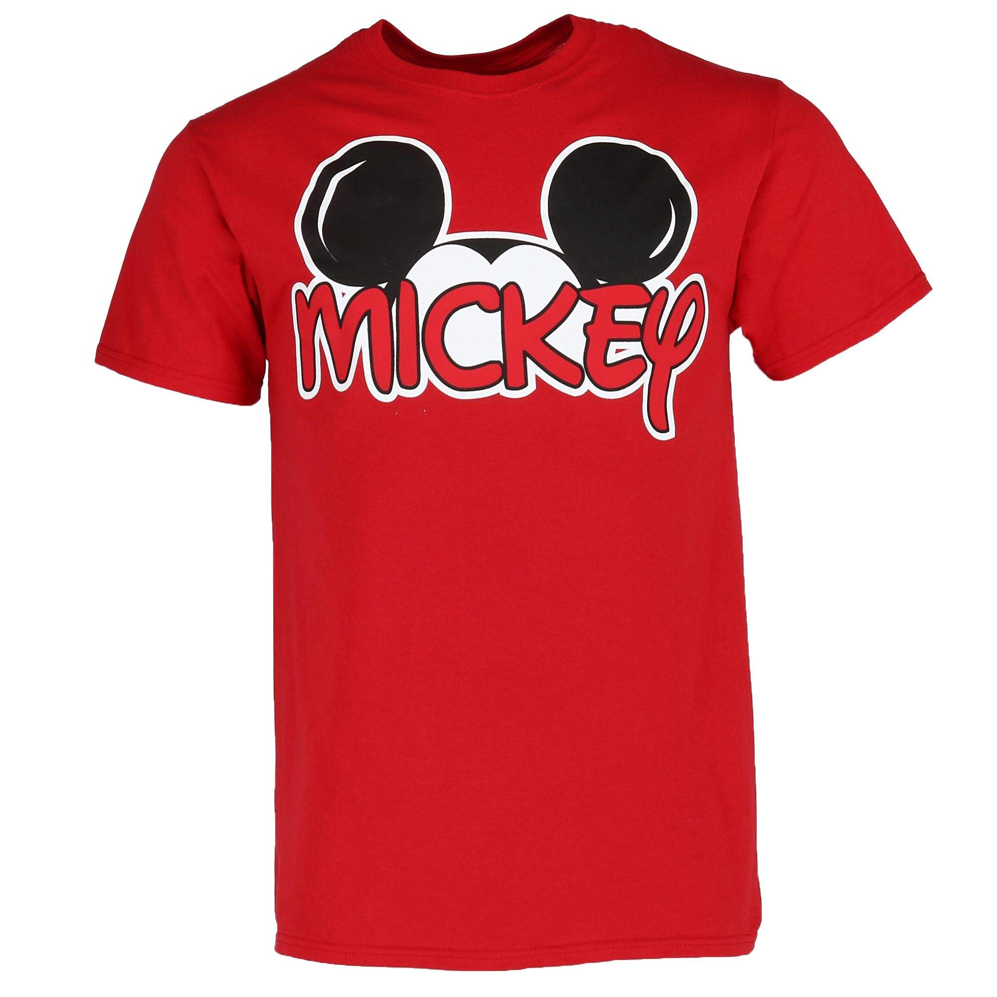 Men's Mickey Mouse Family Fan Graphic T-Shirt - Red Cotton Tee for Casual Wear & Disney Theme Parties