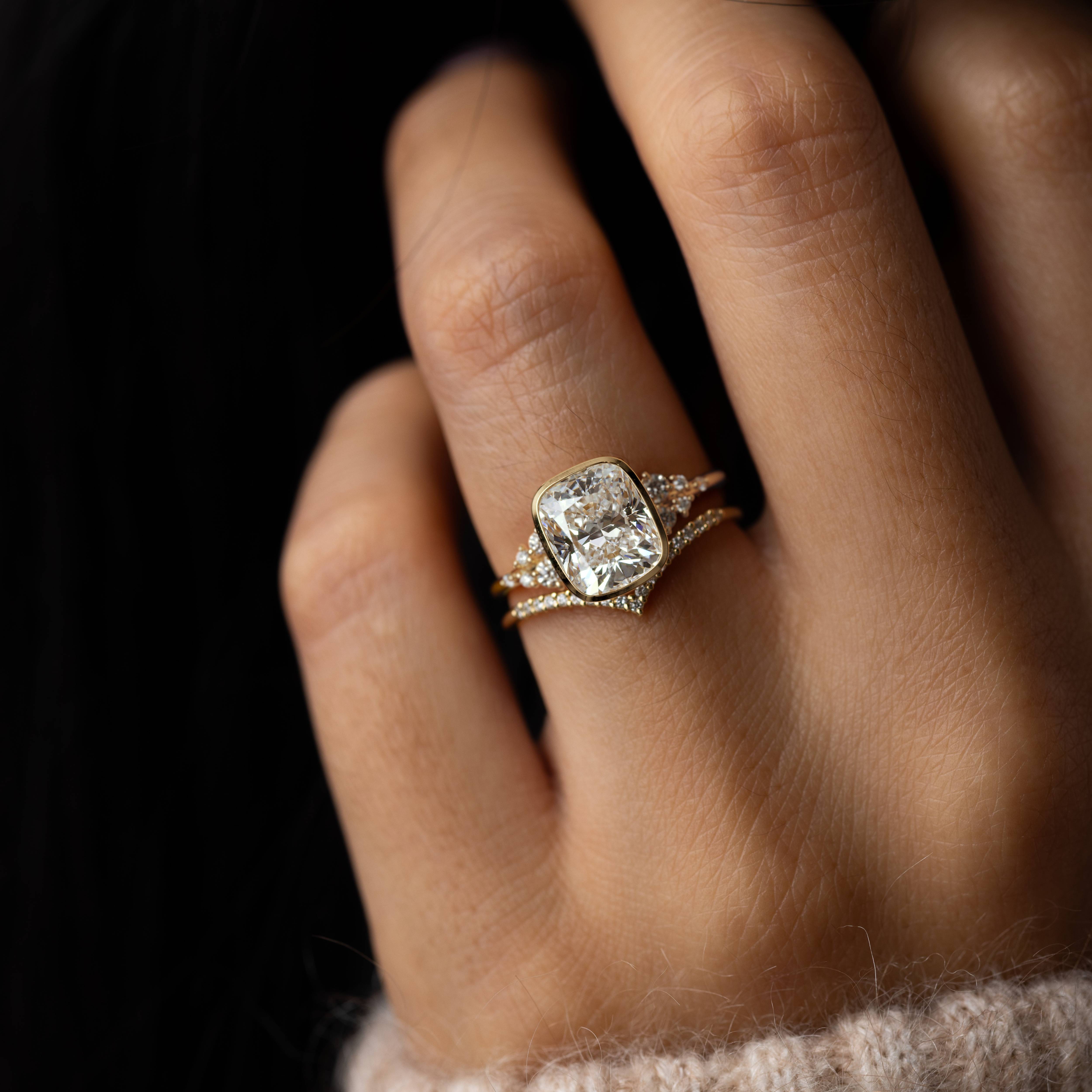 Cushion Cut Bezel Snowdrift Ring – Elegant Vintage Style Wedding Band for Women | Perfect for Engagement, Anniversary & Special Occasions