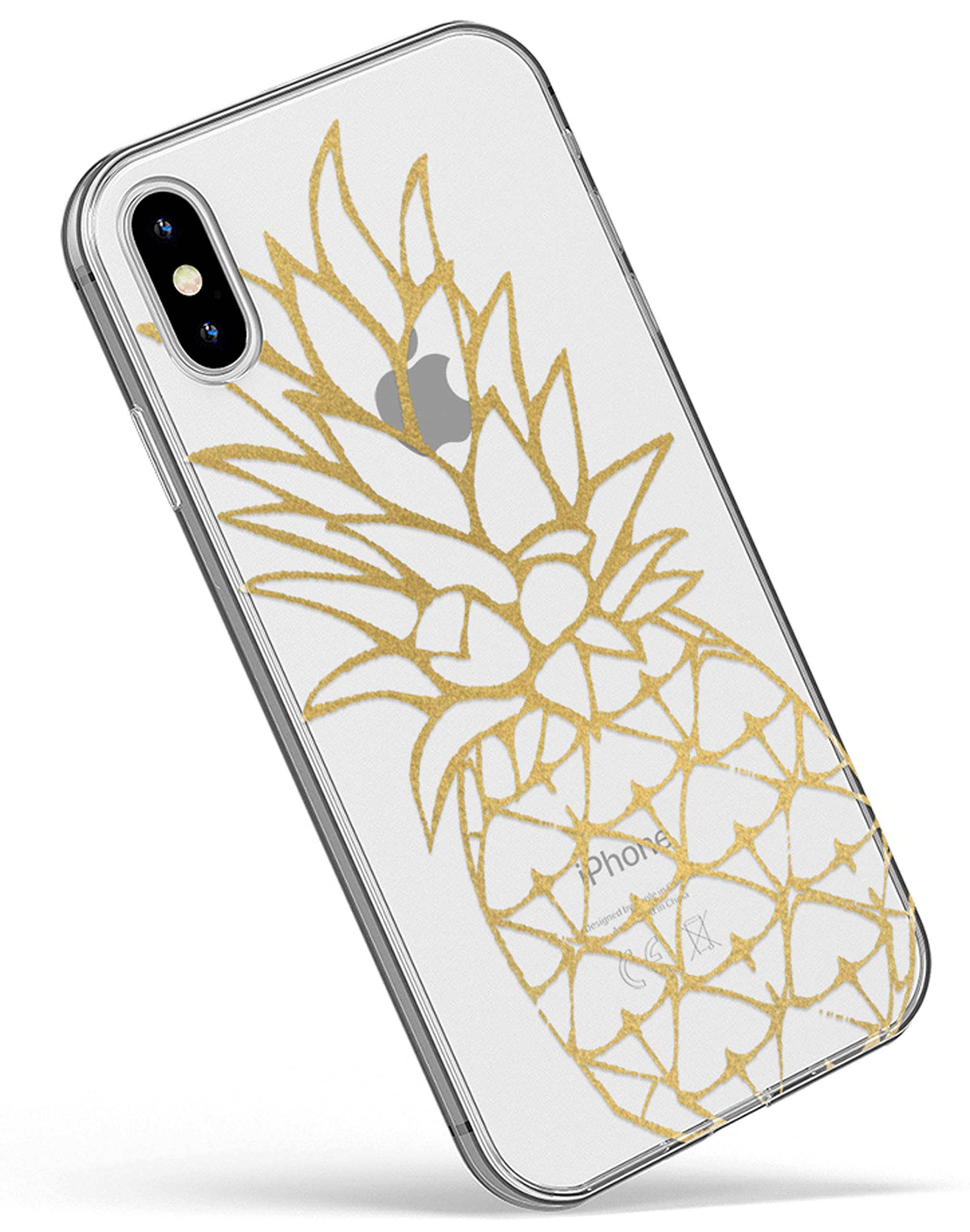 Casely iPhone X/XS Case - Shiny Gold Pineapple Clear Hard Shell Protective Cover | Trendy & Durable Phone Case for Women & Men | Perfect for Summer, Beach, Travel & Everyday Use