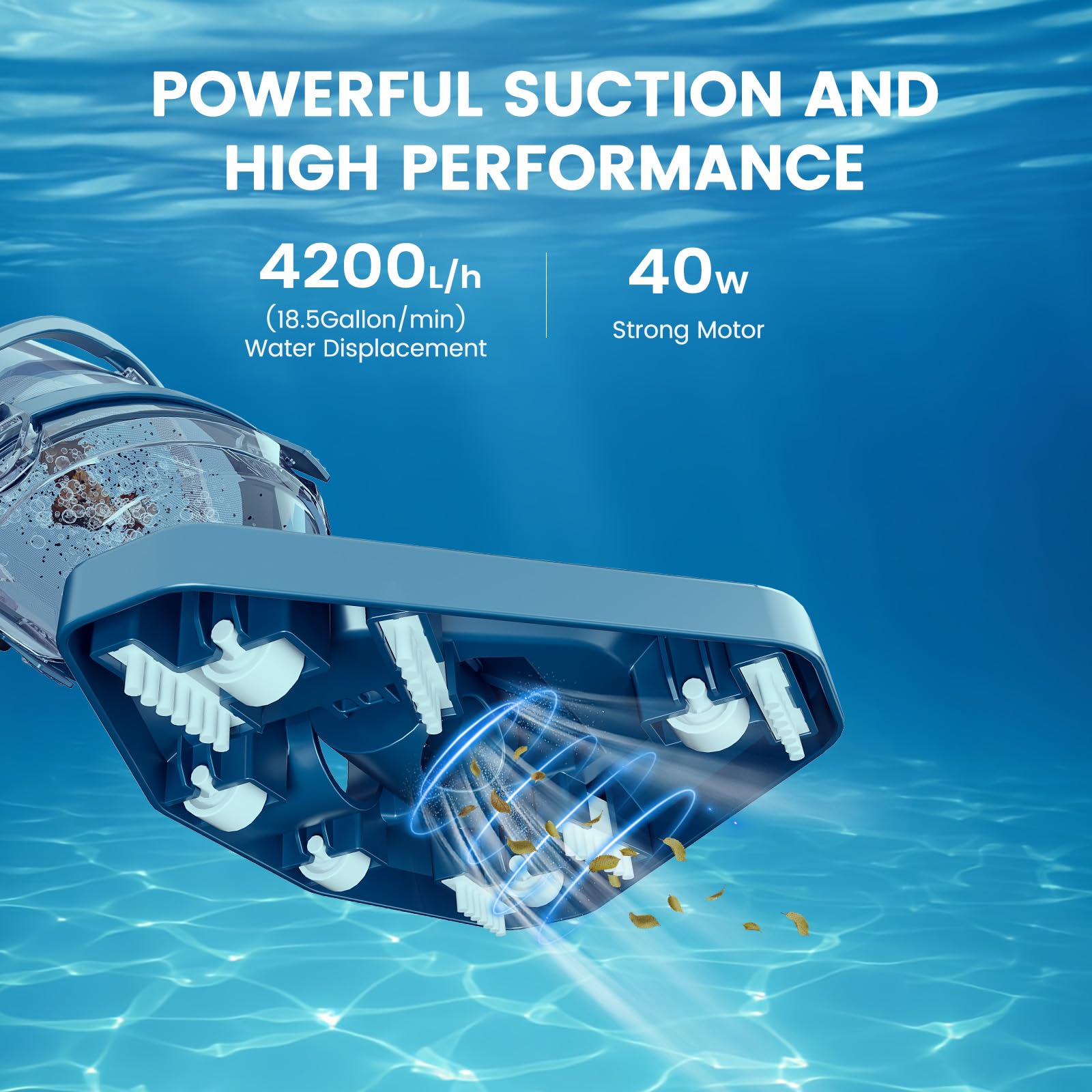 2024 Upgraded Rechargeable Cordless Pool Vacuum - Powerful 18.5 GPM Suction, 60-Min Runtime for Efficient Leaf & Debris Removal | Perfect for Above Ground & Inground Pools, Spas & Water Features | Easy Maintenance & Quick Cleanup