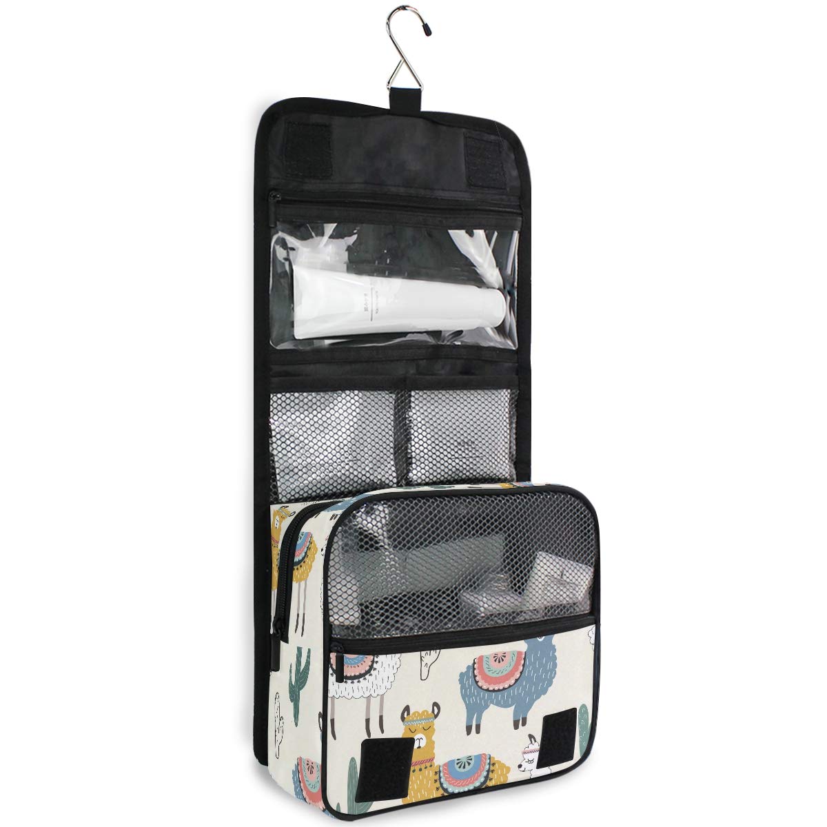 **Moyyo Hand-Drawn Alpaca Llama Cactus Toiletry Bag – Hanging Travel Wash Bag for Women, Girls & Kids – Portable Cosmetic Organizer for Gym, Camping & Travel**