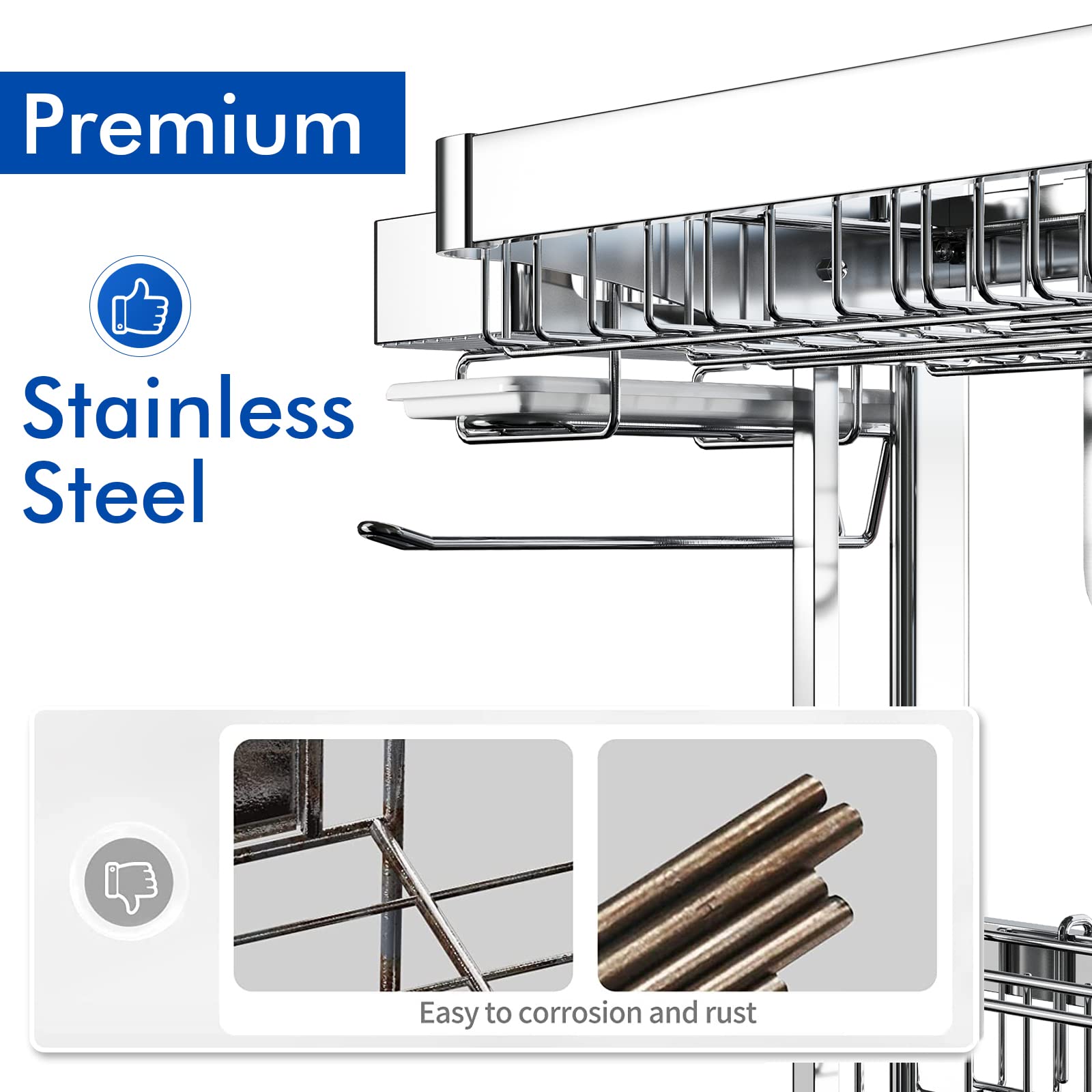 Adjustable 2-Tier Over The Sink Dish Drying Rack (25.6-37.6in) - Stainless Steel Space Saving Kitchen Organizer for Dishes, Utensils & Cutting Boards | Perfect for Small Kitchens, Apartments & RV Living