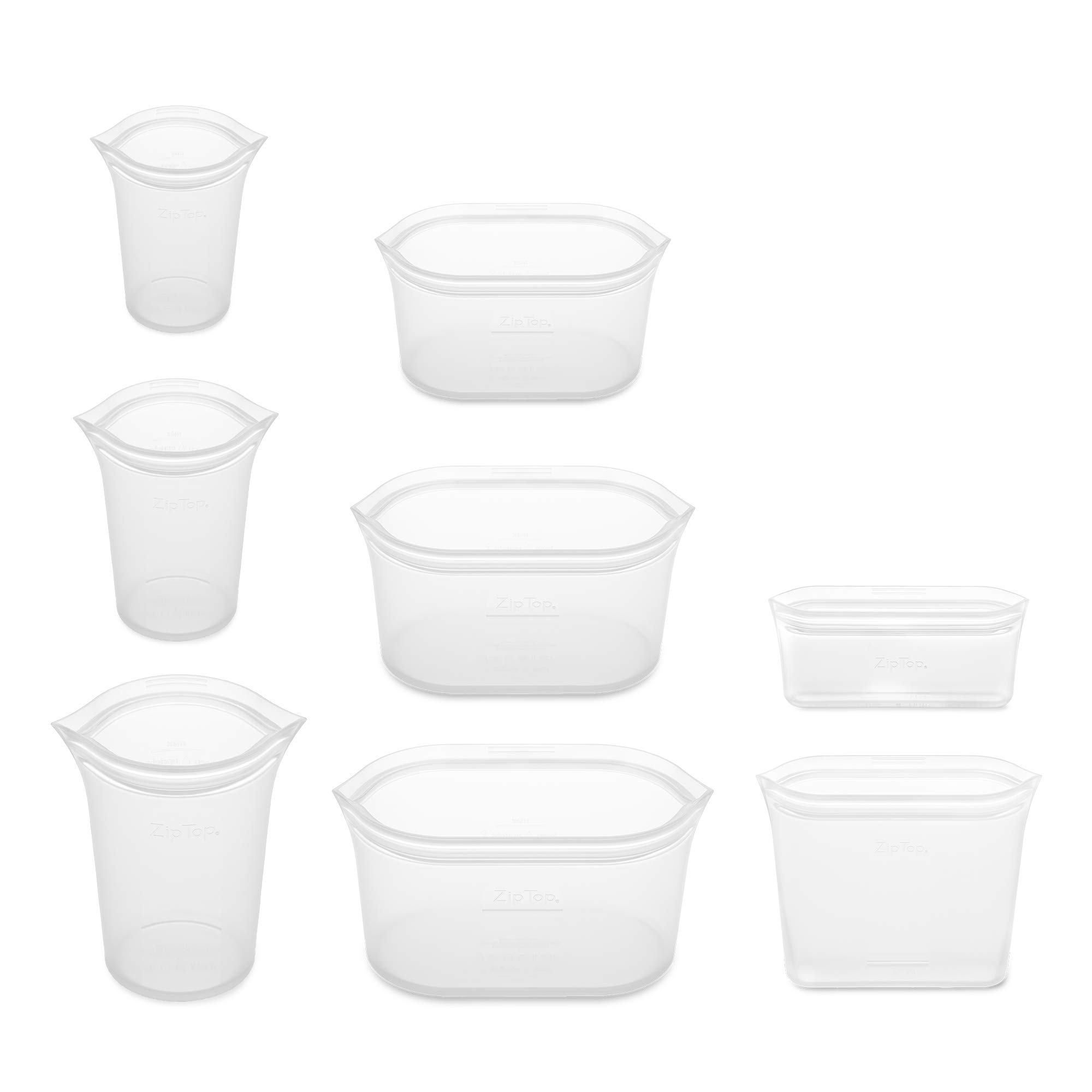 Eco-Friendly Zip Top Reusable Food Storage Bags - Set of 8 Frost-Colored Silicone Containers | Microwave, Dishwasher & Freezer Safe | BPA-Free Meal Prep Bags | Made in USA | Perfect for Lunch Box, Meal Planning & Leftovers Storage