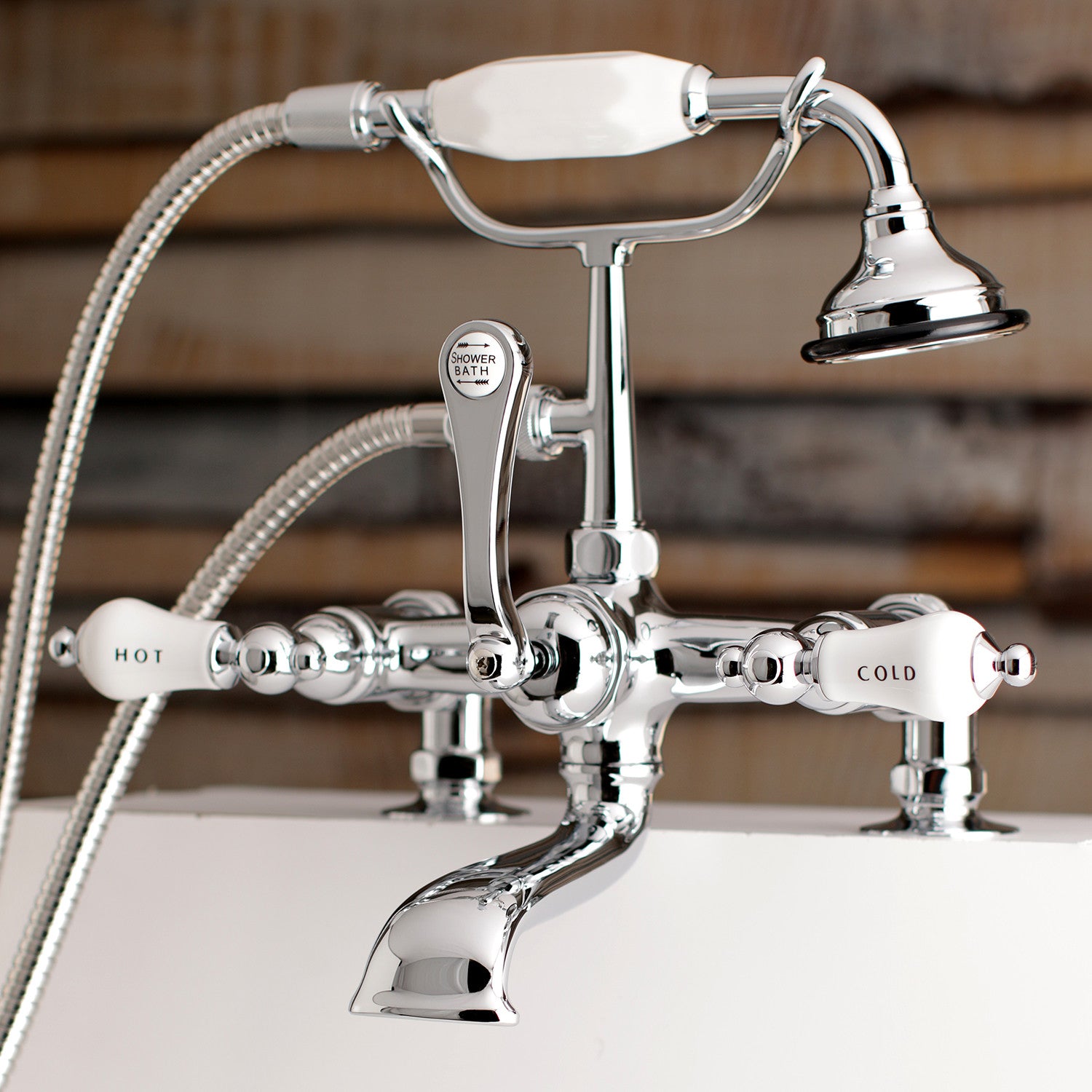 Vintage Style Aqua AE208T1 3-Handle 2-Hole Deck Mount Clawfoot Bathtub Faucet with Hand Shower in Polished Chrome - Perfect for Classic Bathroom Renovations & Luxury Spa Experiences
