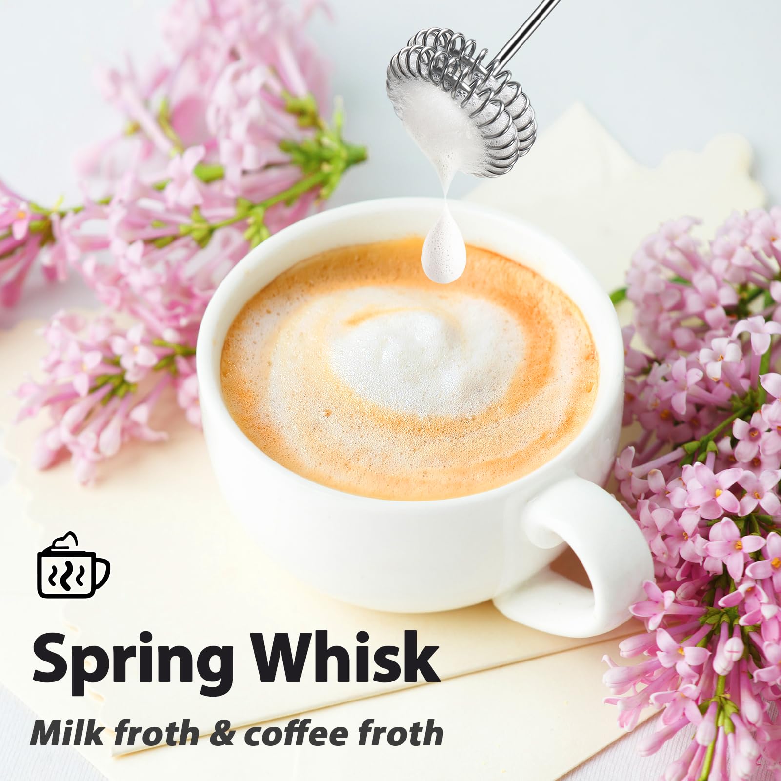 Rechargeable Handheld Milk Frother with Stand - 3 Stainless Steel Whisks & 3 Speed Settings, Electric Drink Mixer for Coffee, Matcha, Cappuccino, Hot Chocolate | Perfect for Home Baristas, Coffee Shops & Office Use